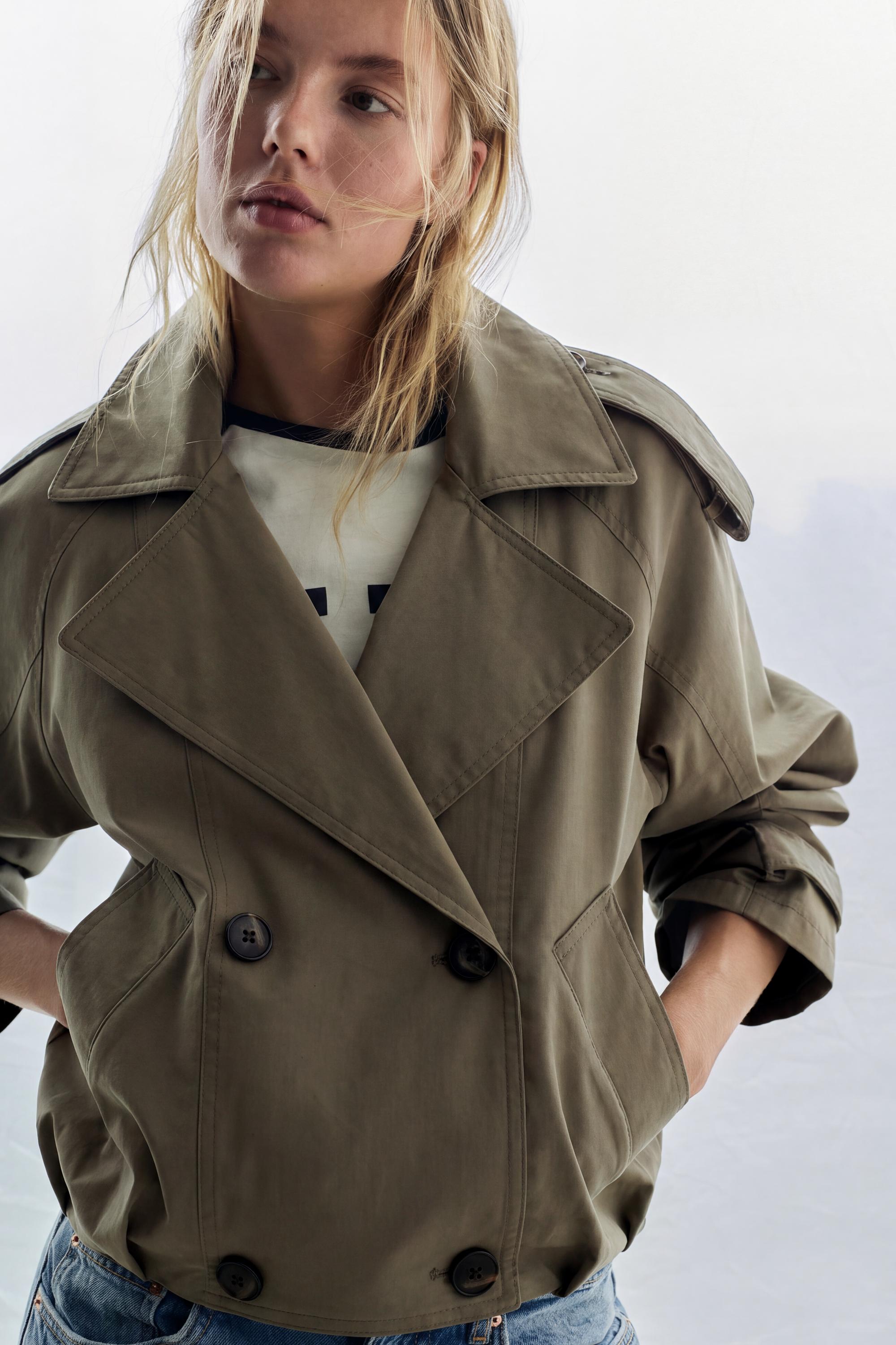 Balloon-fit short trench coat — Dark khaki