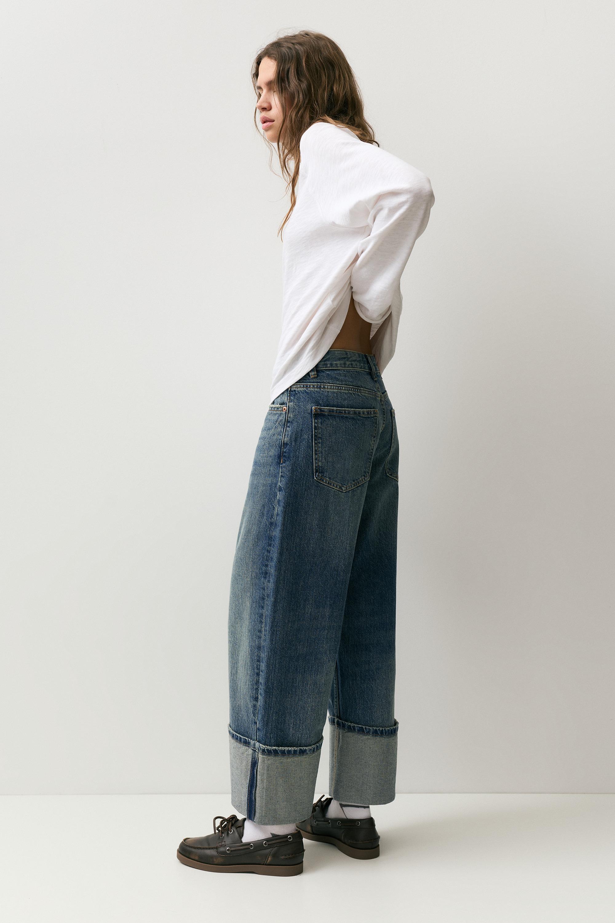 Loose straight-leg jeans with turn-up hems — Dark blue