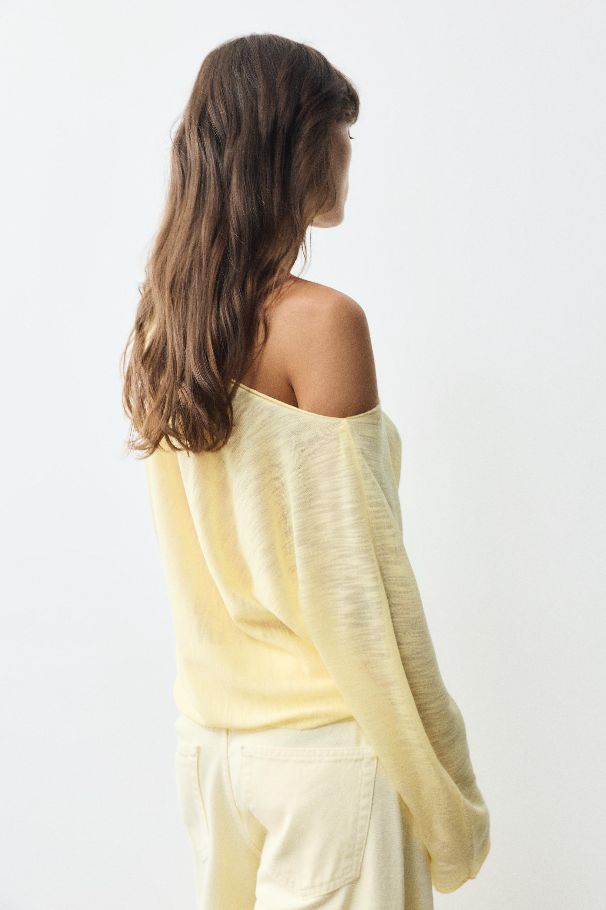 Fine knit asymmetric T-shirt — Yellow