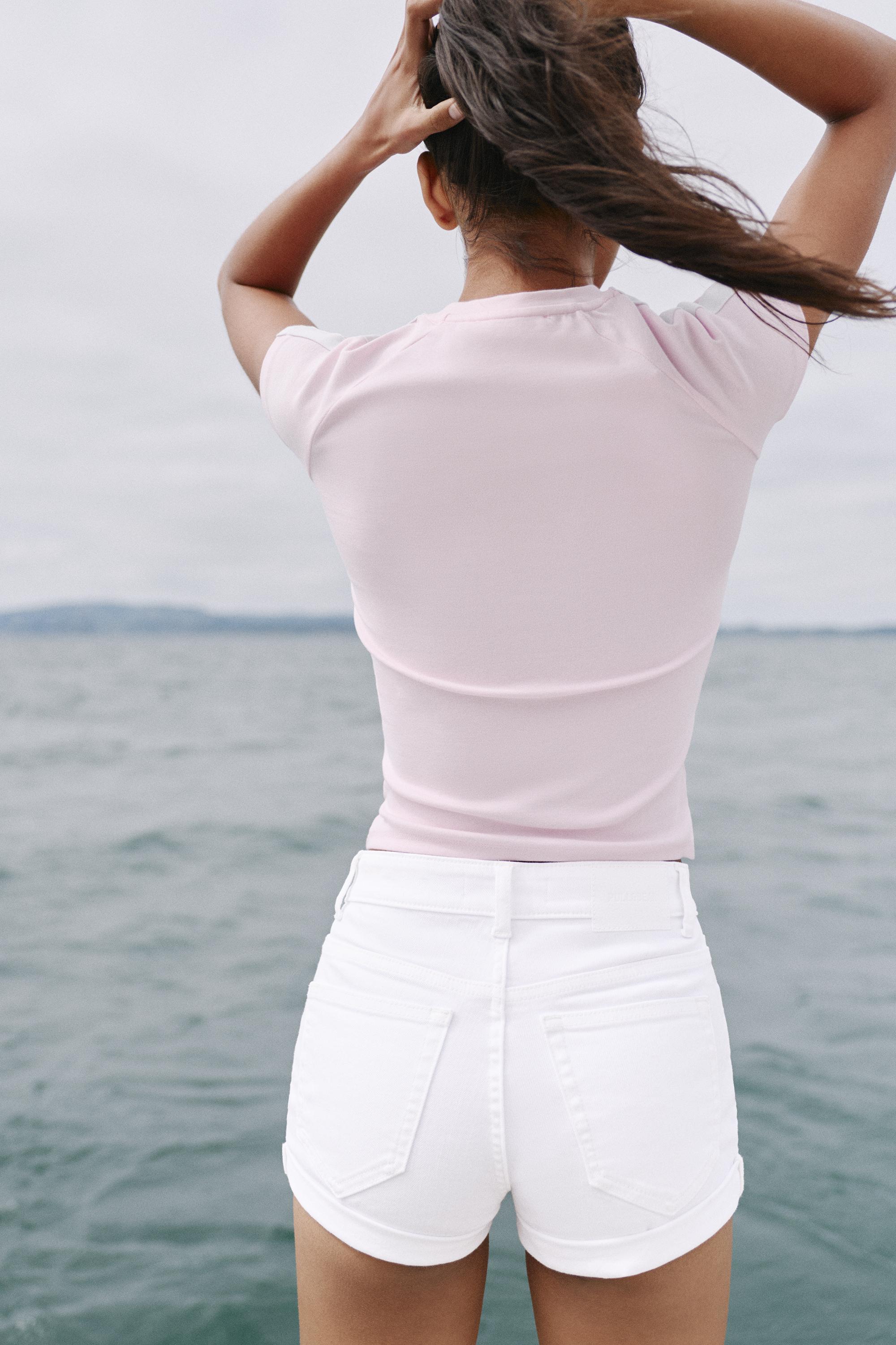 Mid-waist denim shorts — White