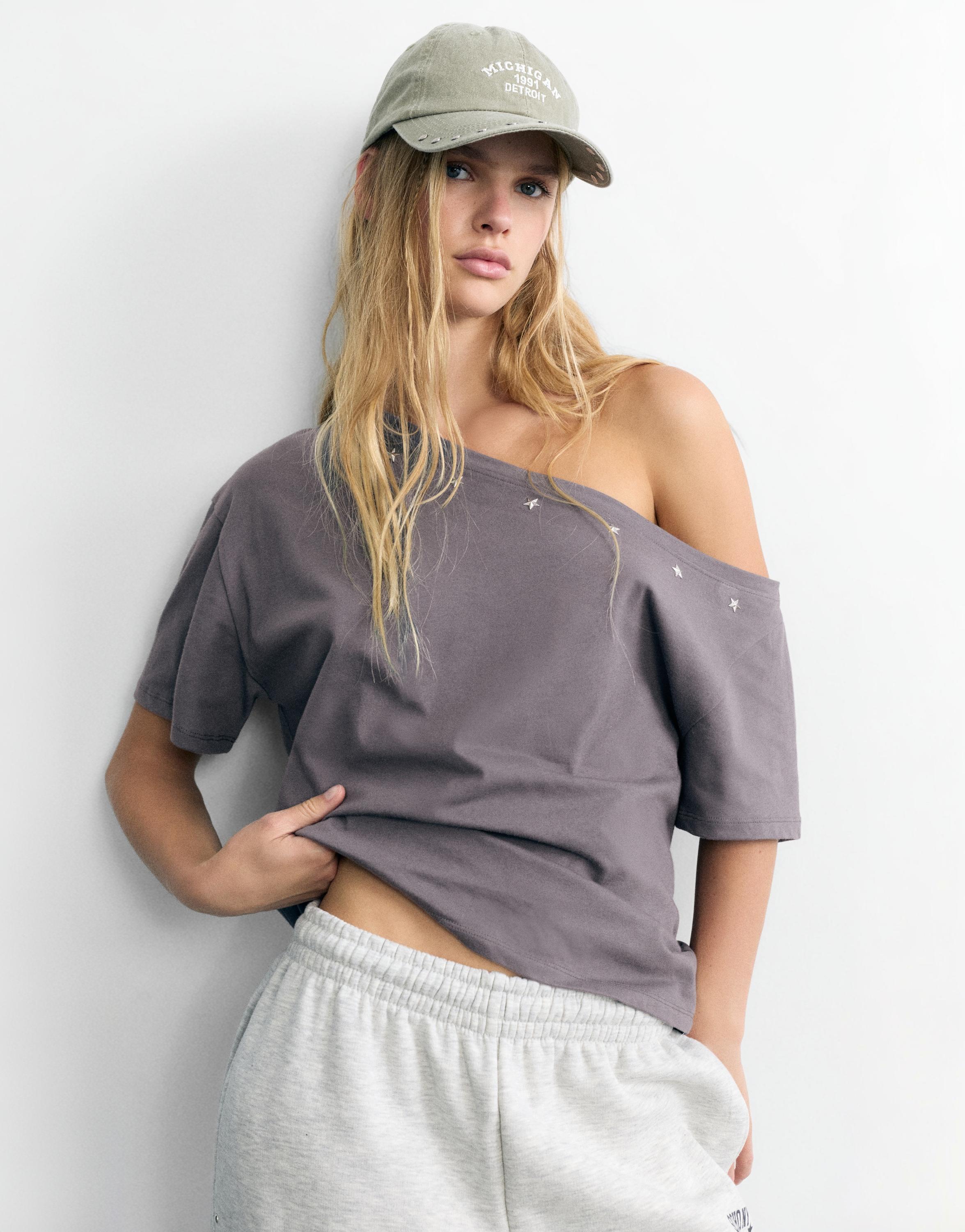 Asymmetric star T-shirt — Grey/Blue