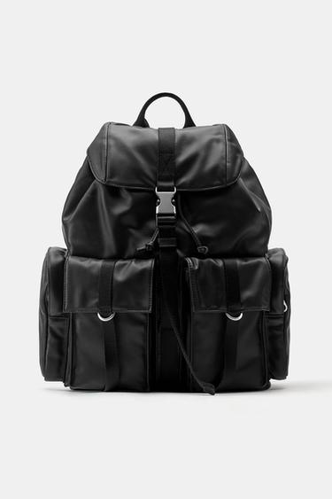 Multi-pocket suede backpack — Black 1