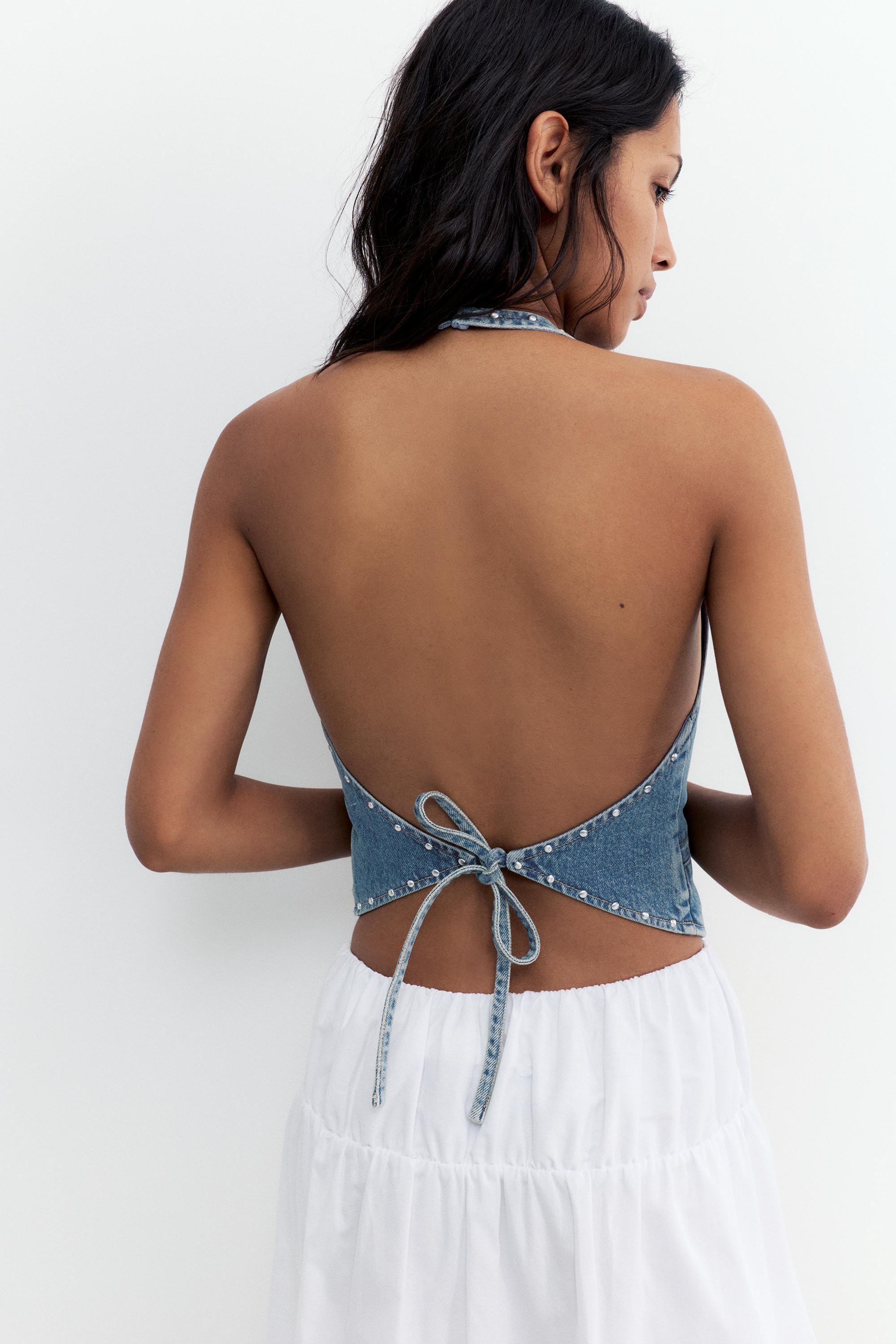 Star and stud denim vest — Medium blue
