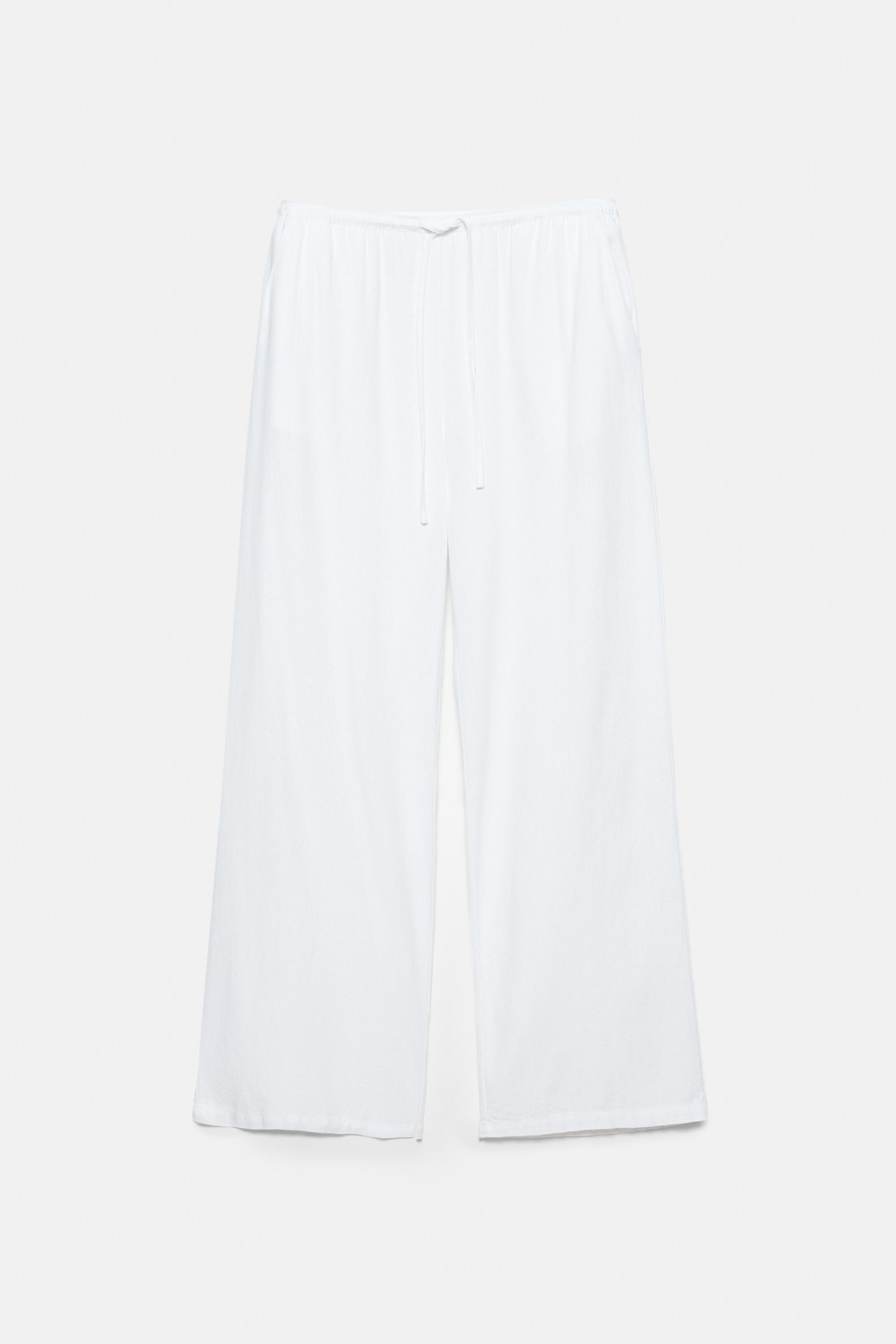 Flowy trousers with linen — White