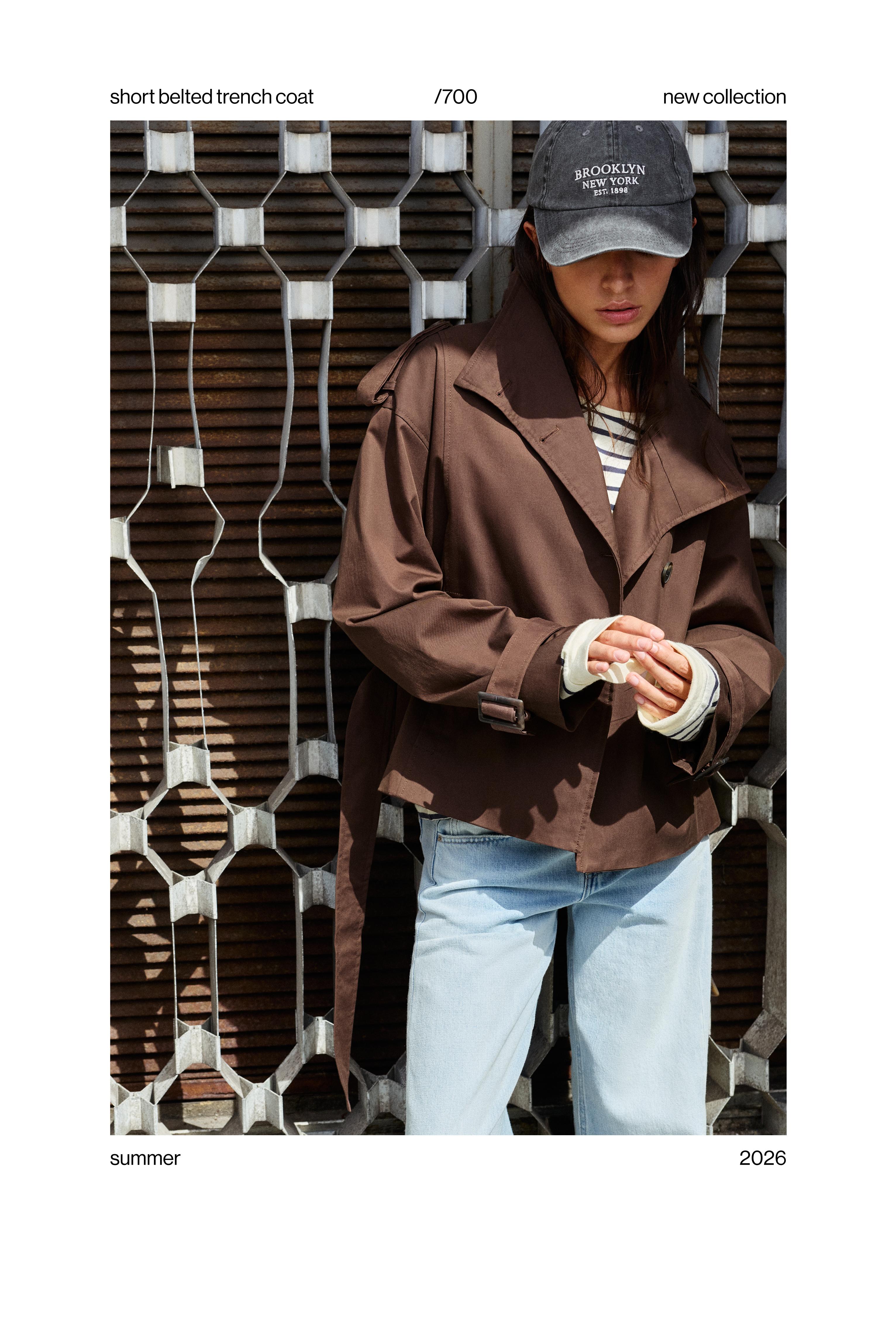 Short belted trench coat — Brown