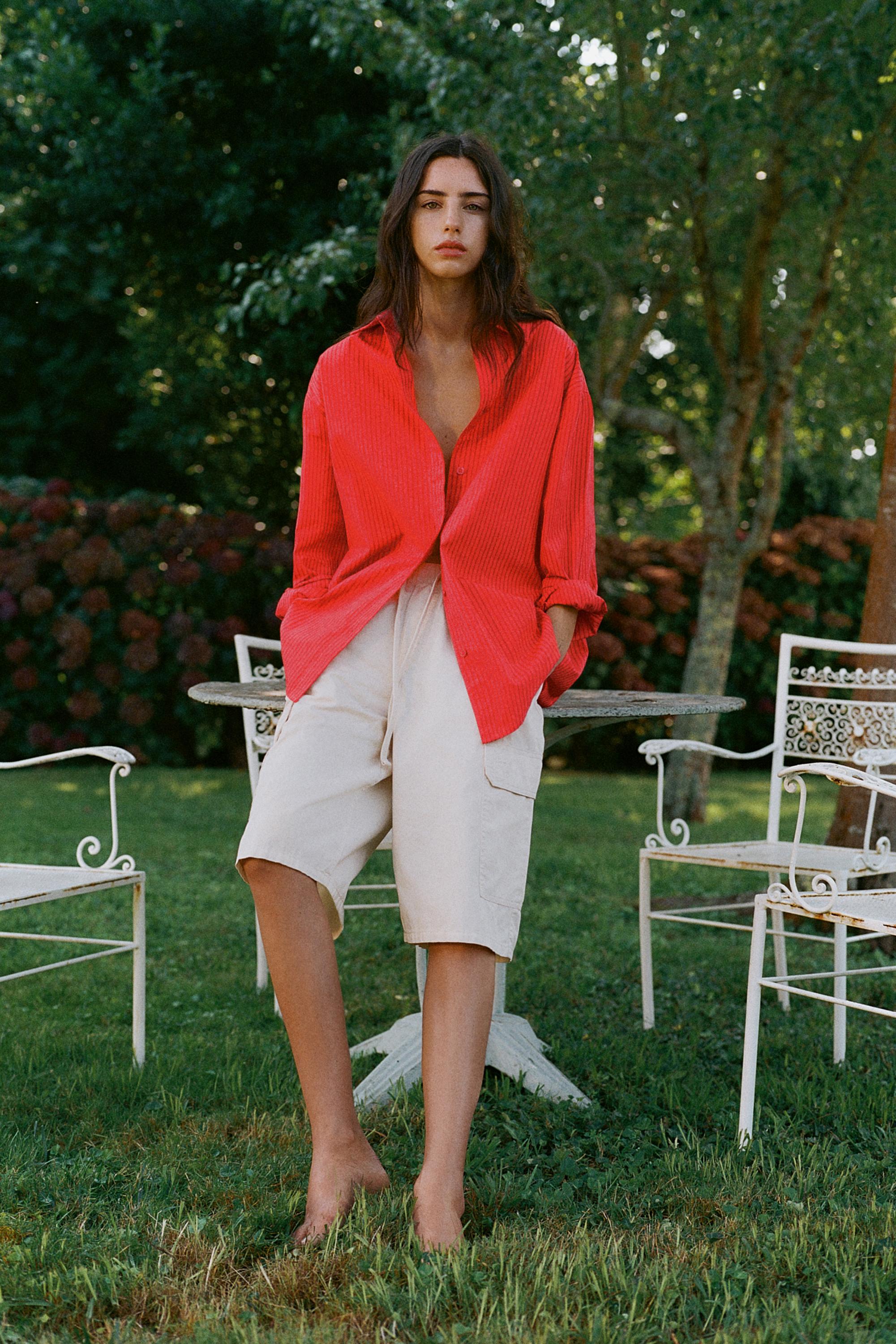 Oversize striped shirt — Red