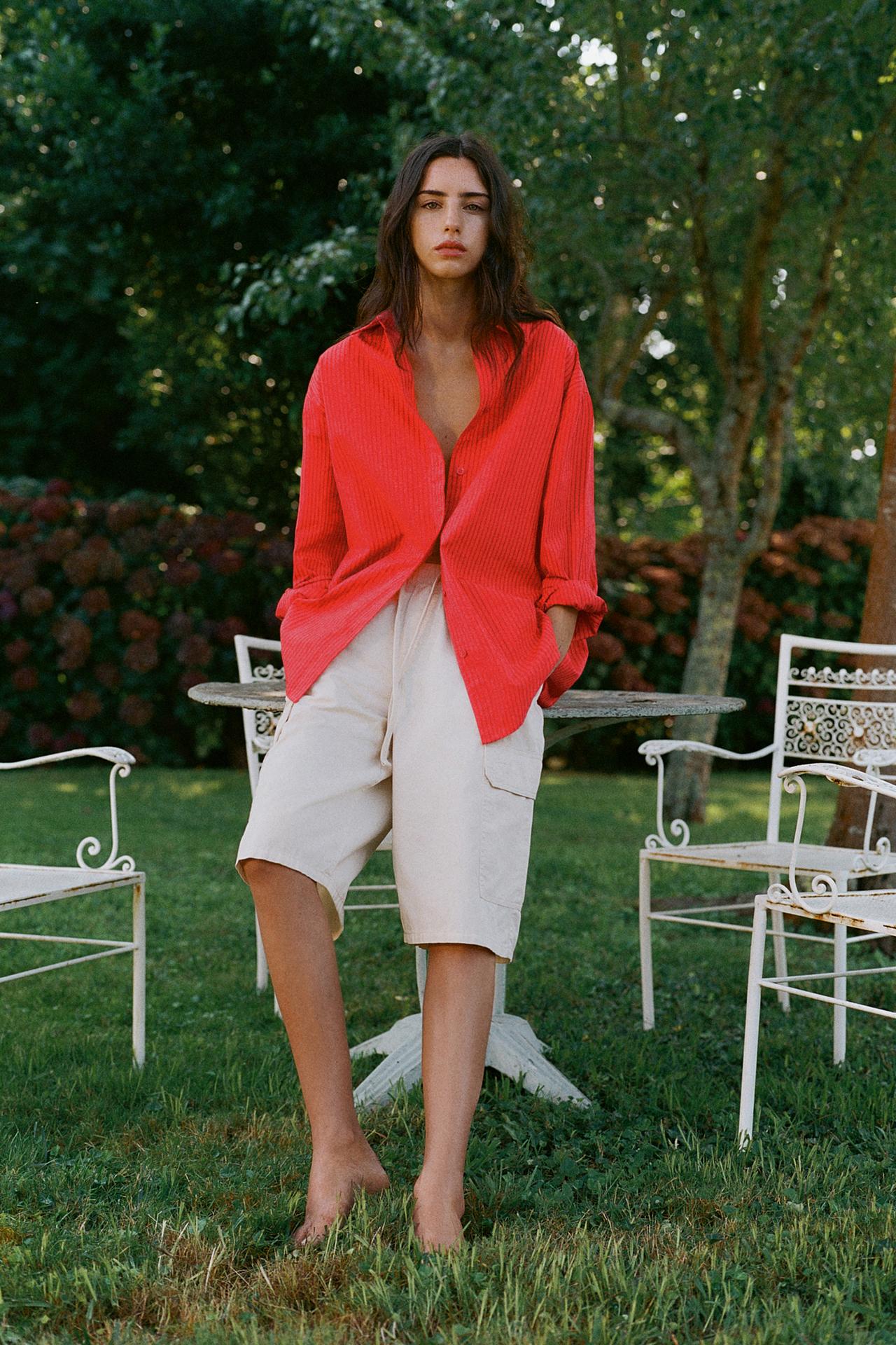 Oversize striped shirt — Red
