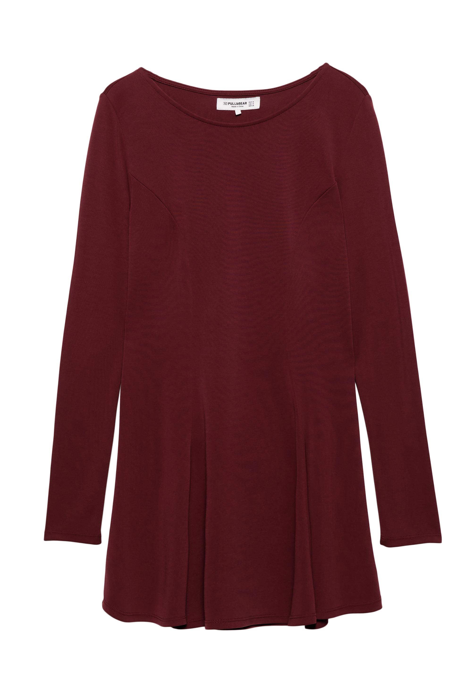 Short cupro dress with a flowing hem — Wine