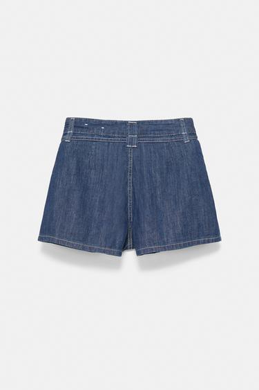 Denim shorts with darts and belt — Navy 6