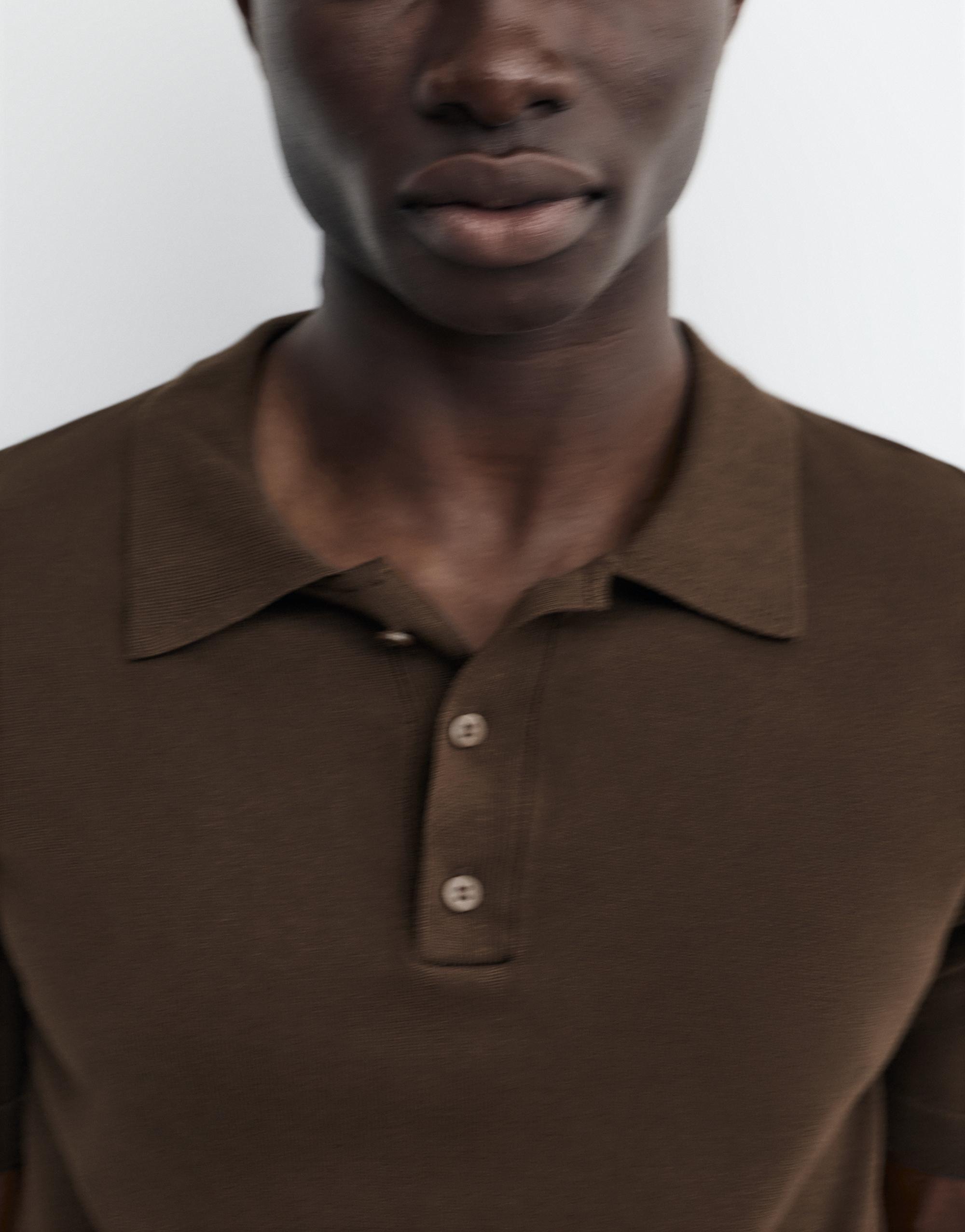 Short sleeve knit polo shirt — Chocolate