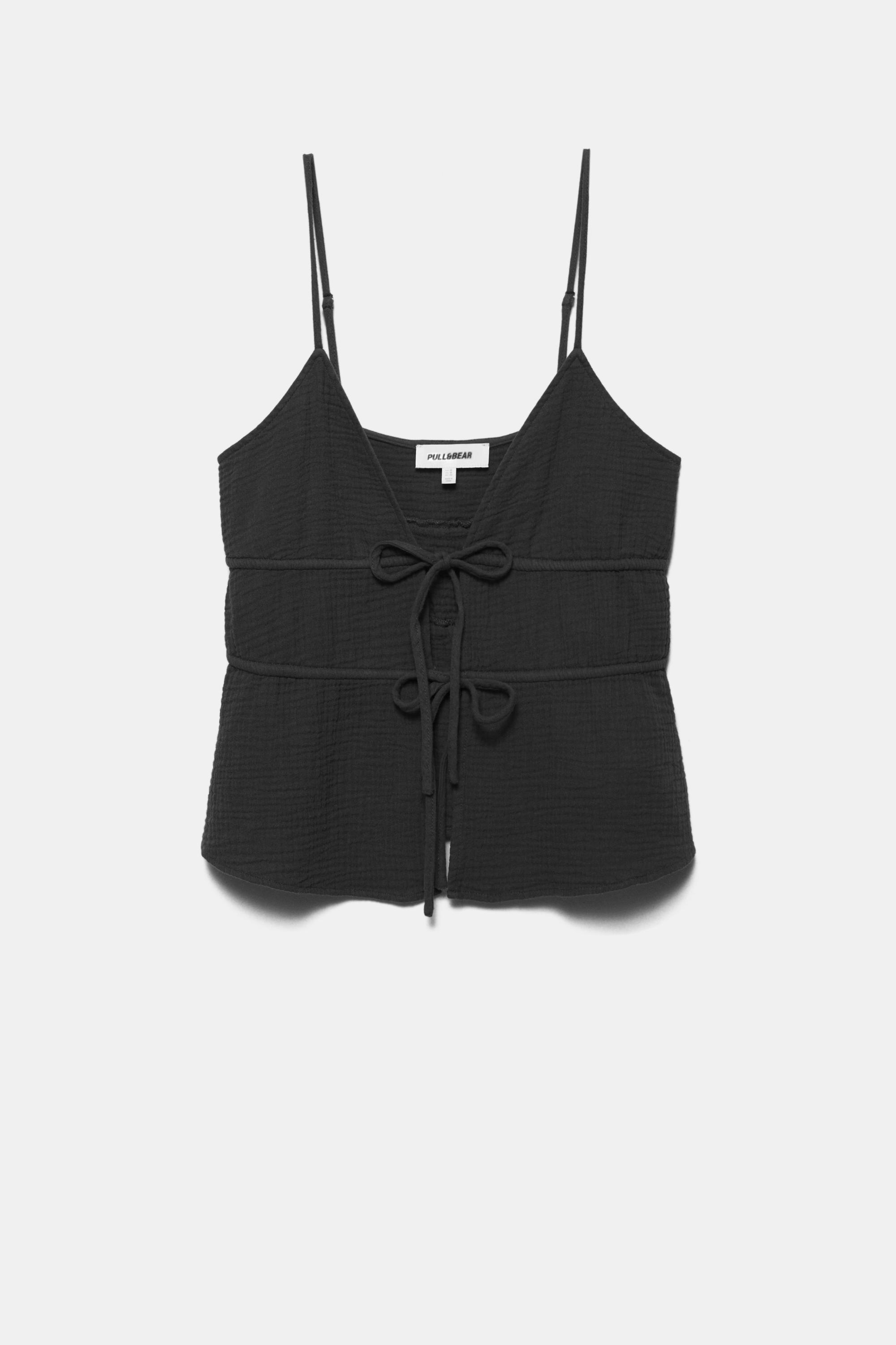 Crepe strappy top — Faded black