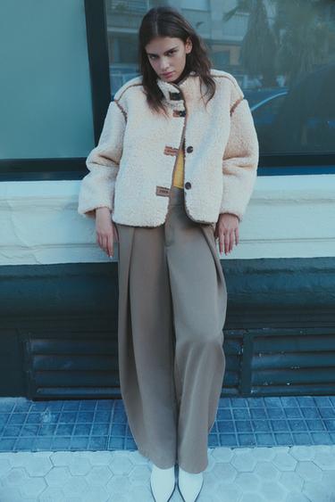 Faux shearling high neck jacket — Ecru 4