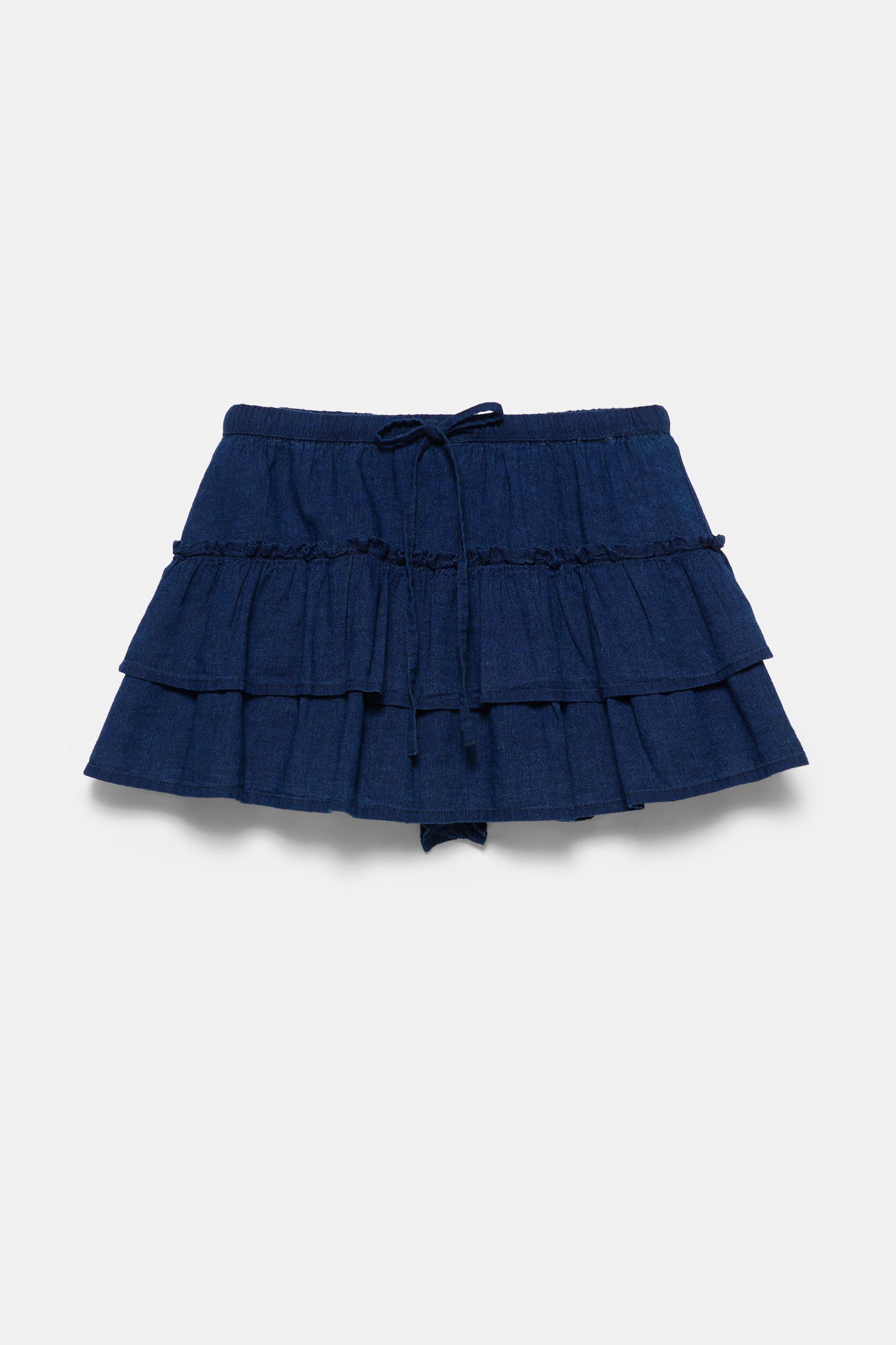 Volanlı denim şort etek