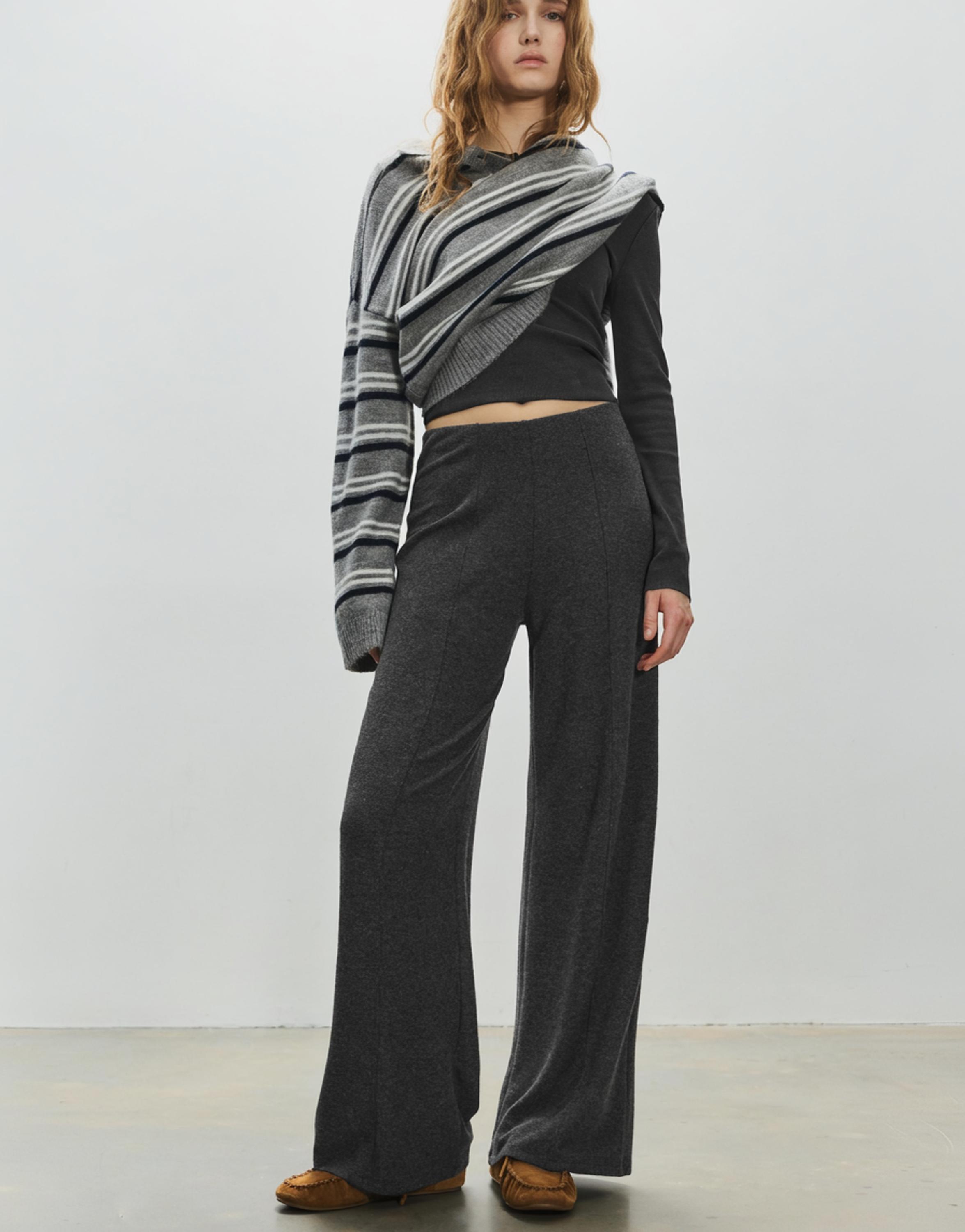 Wide-leg soft touch trousers — Dark grey