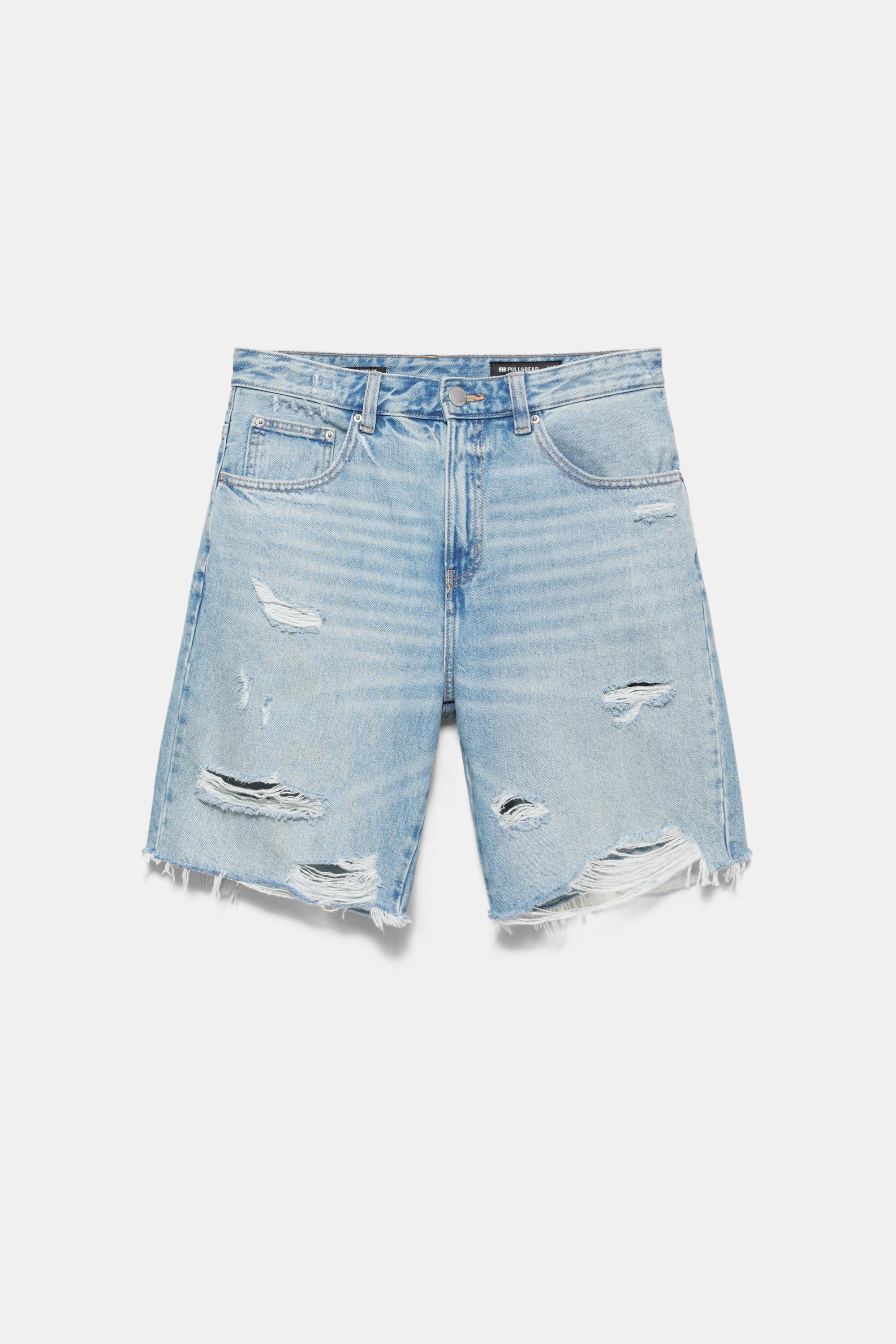 Straight-leg denim Bermuda shorts — Pale indigo