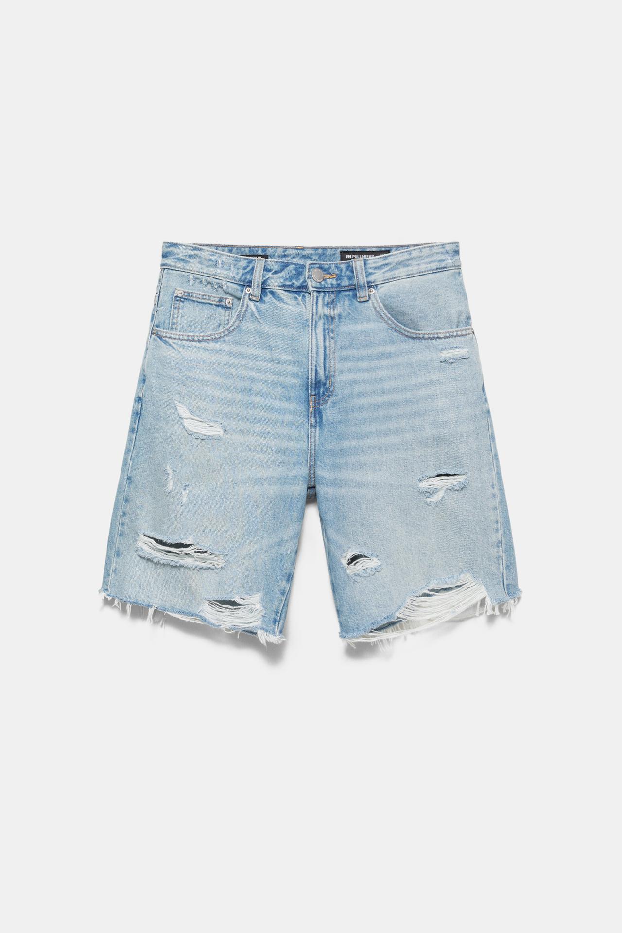 Straight-leg denim Bermuda shorts — Pale indigo