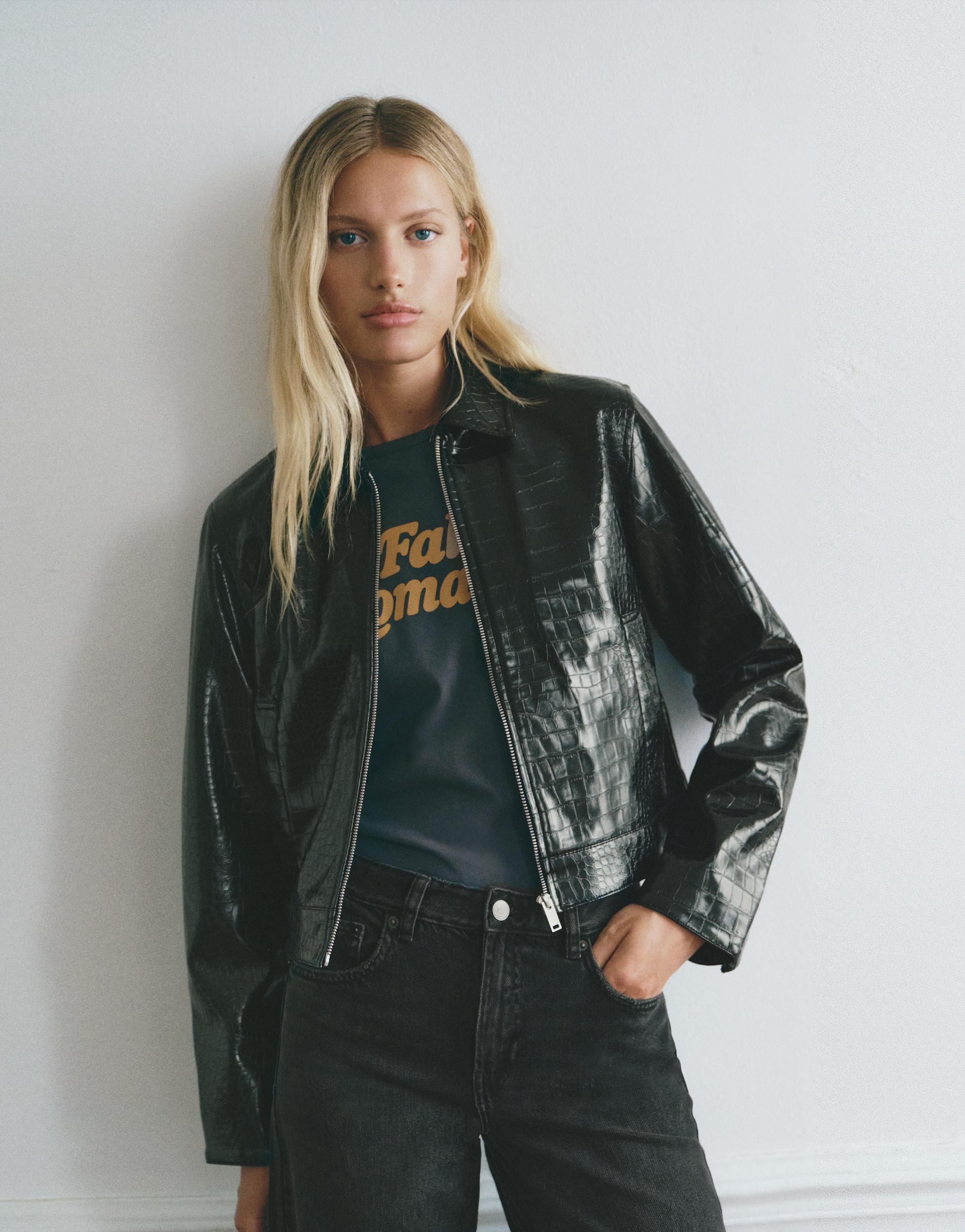 Pull&Bear Krokodil suni deri ceket görsel 8
