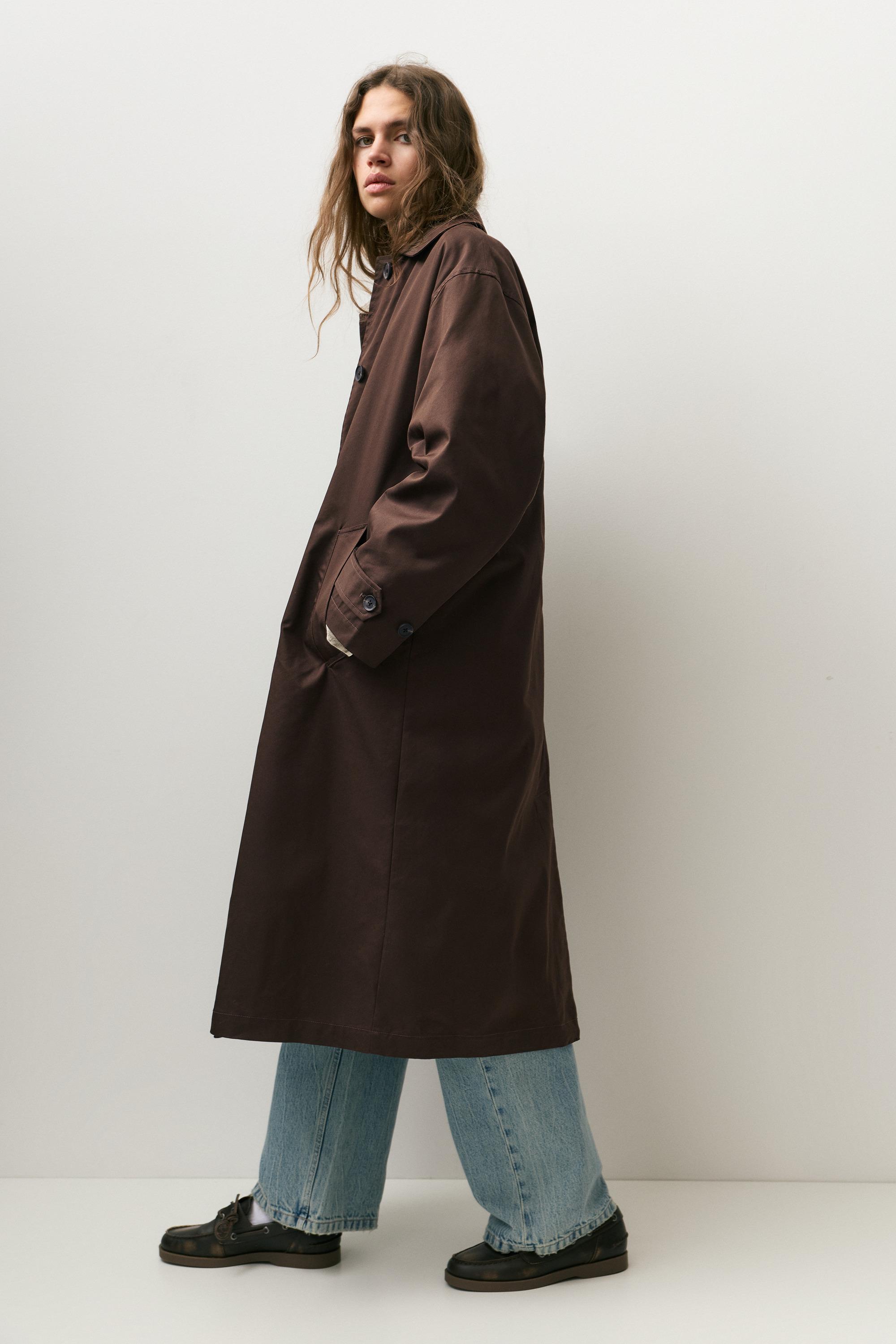 Kahverengi oversize trençkot - Görsel 4