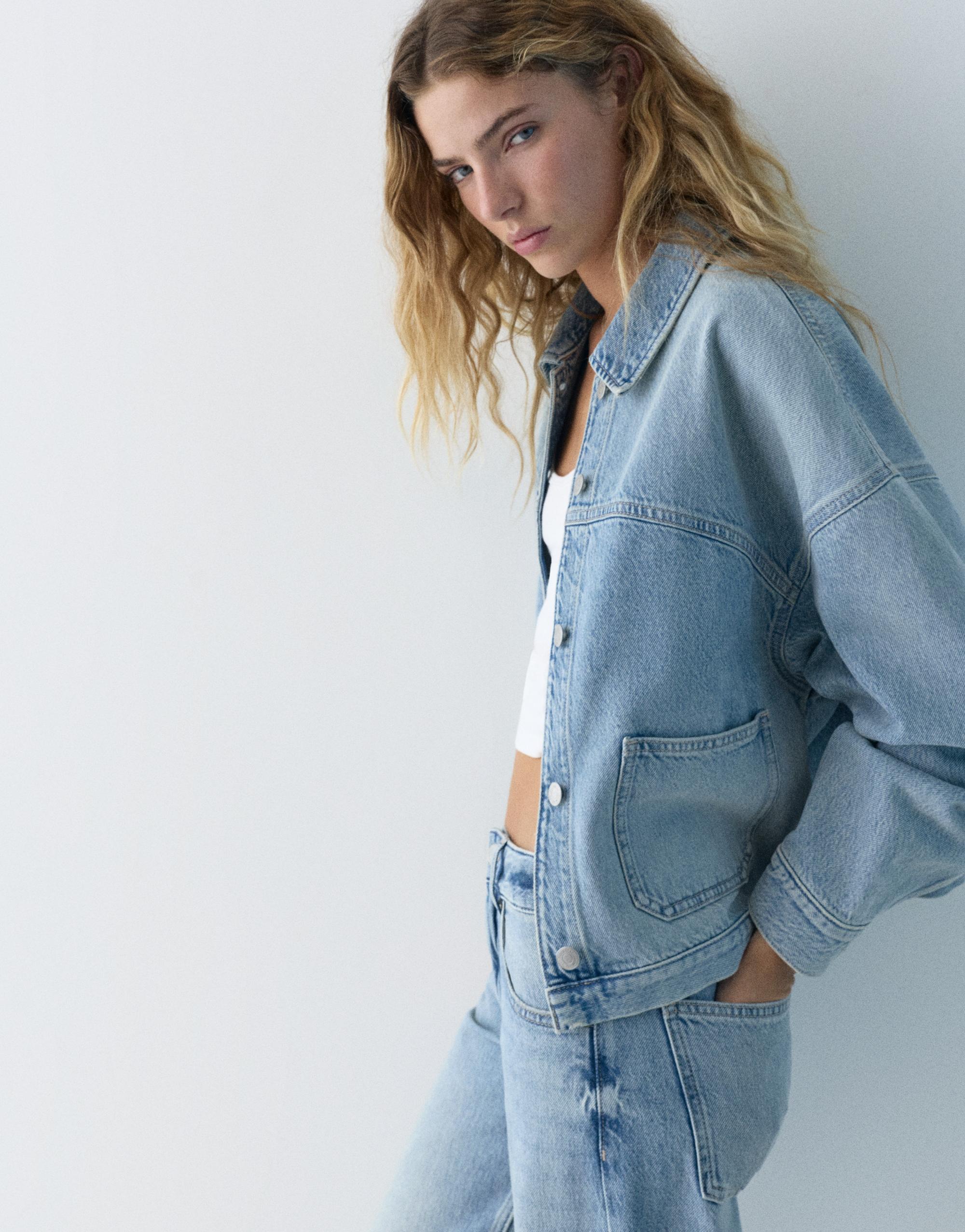 Boxy kesim denim ince ceket - Görsel 24