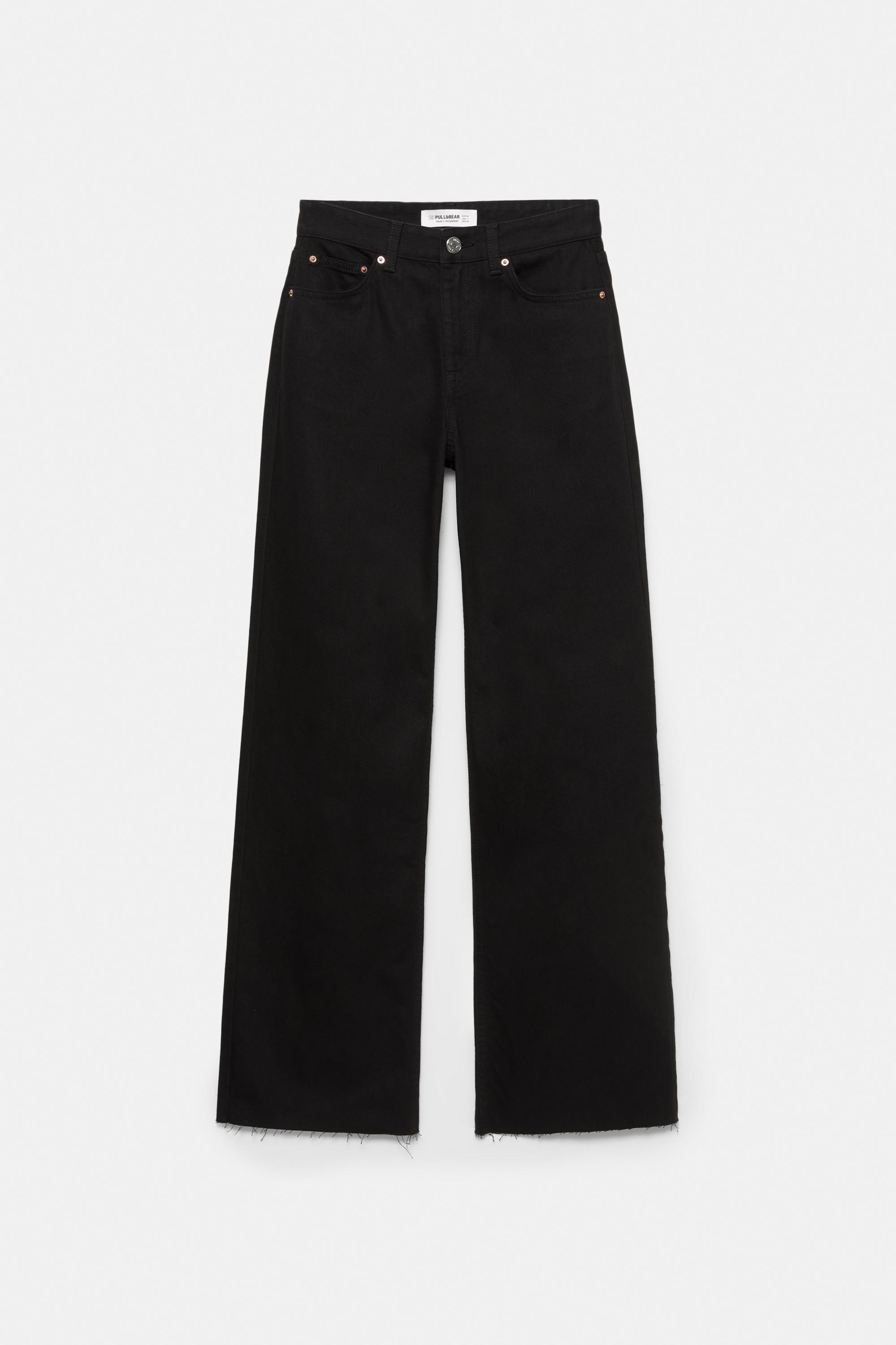 High-waist wide straight-leg jeans — Black marl
