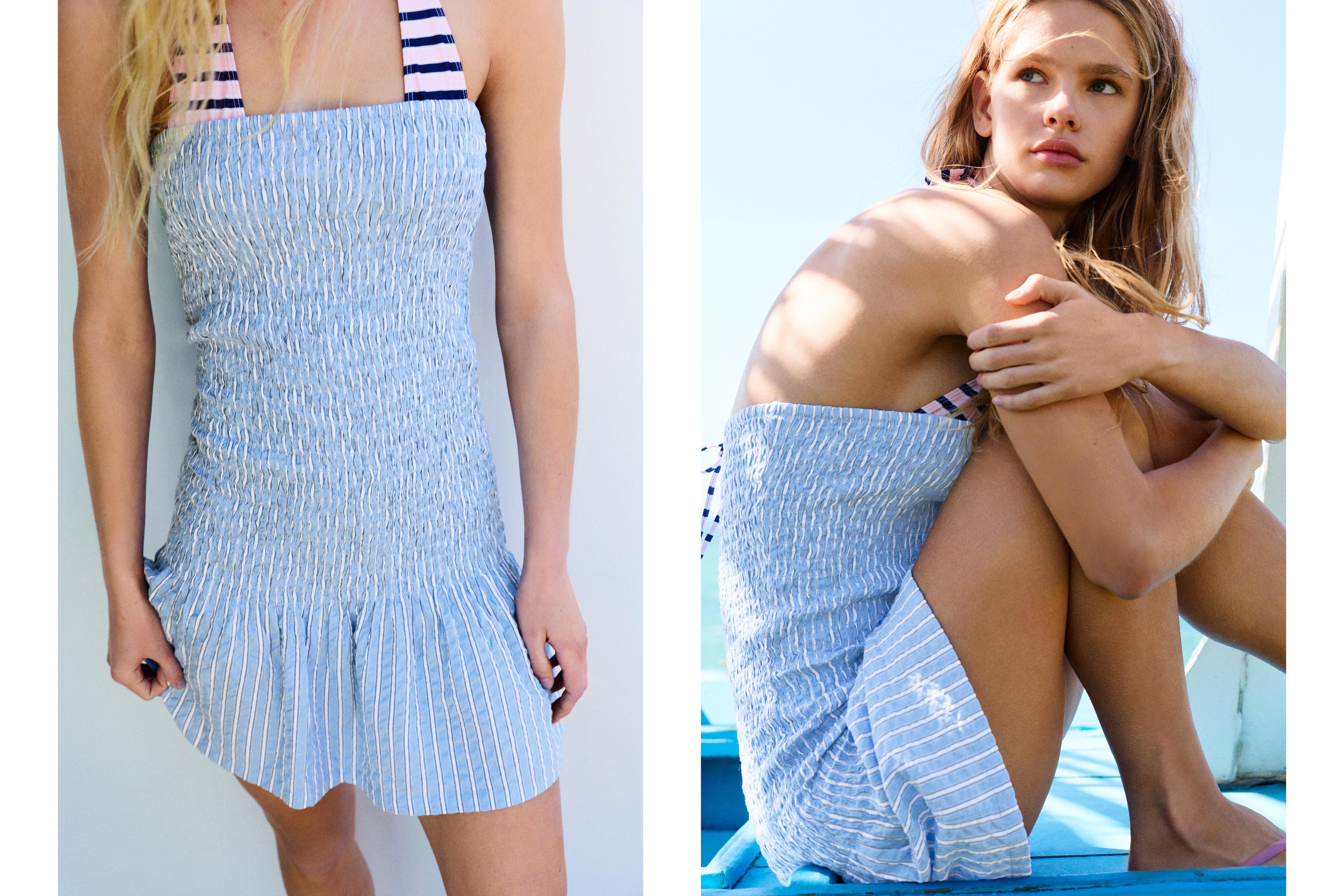 Short striped smock dress — Medium blue