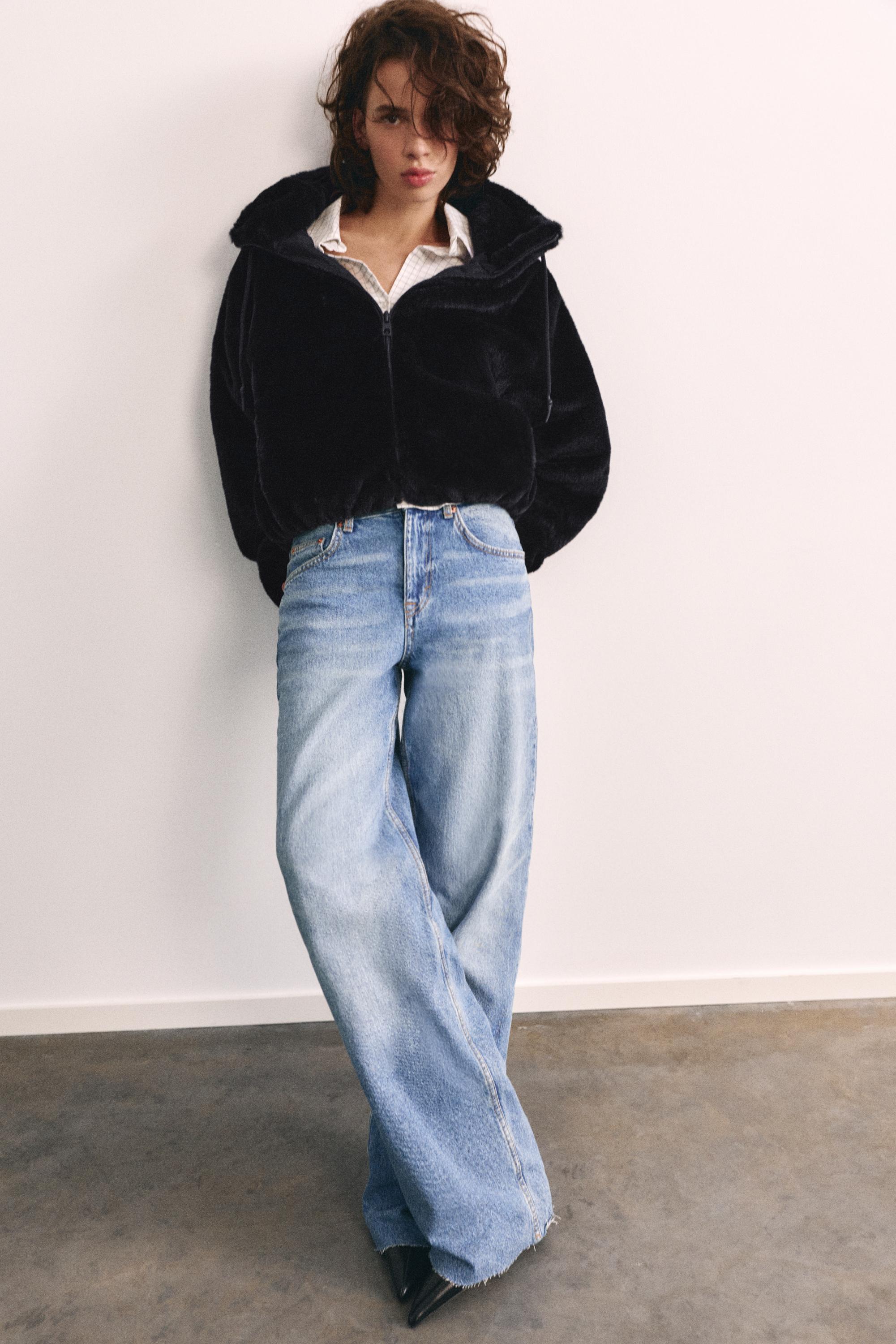 Hooded faux fur jacket — Black