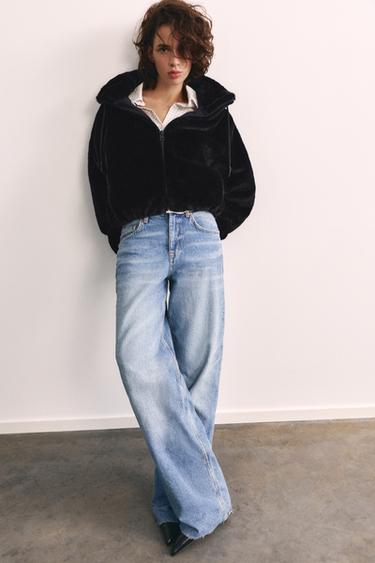 Faux fur jacket with hood — Black 4