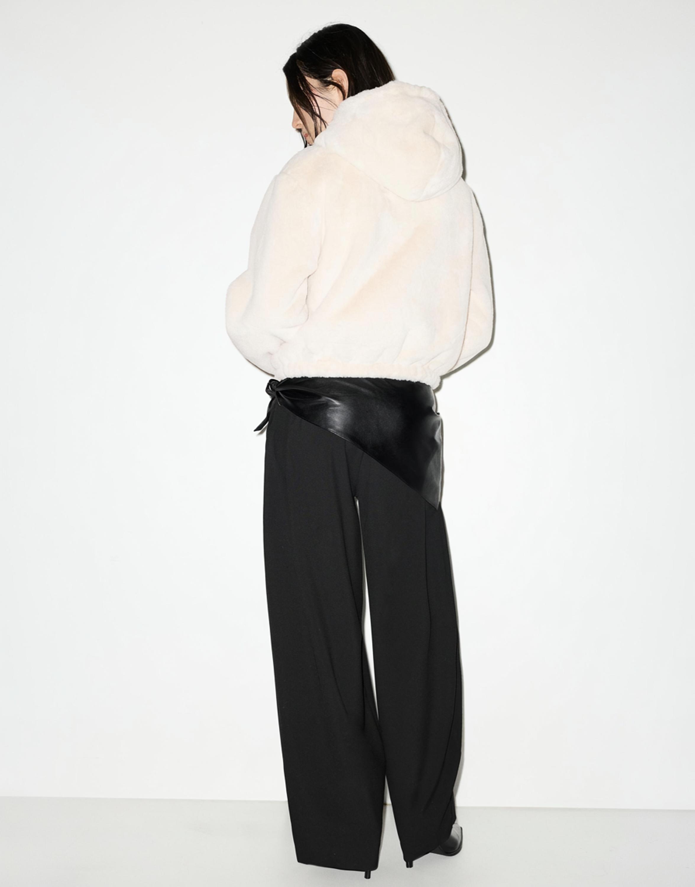 Faux fur hooded jacket — Ecru