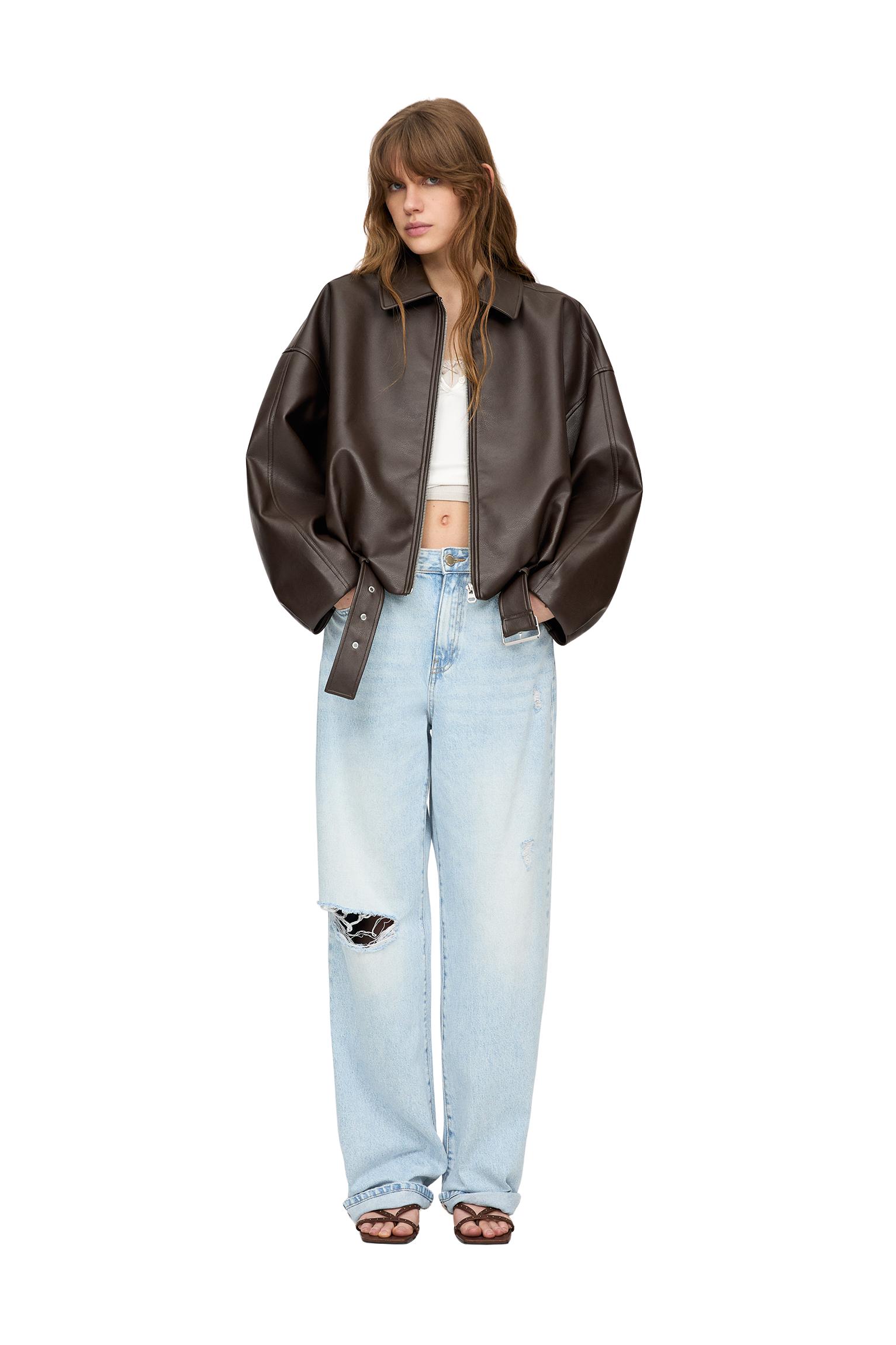 Leather effect balloon jacket — Chocolate