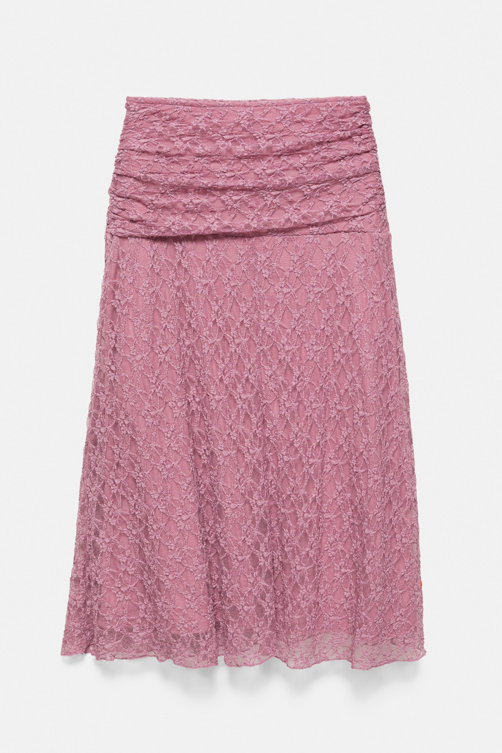 Draped waist lace midi skirt — Powder mauve