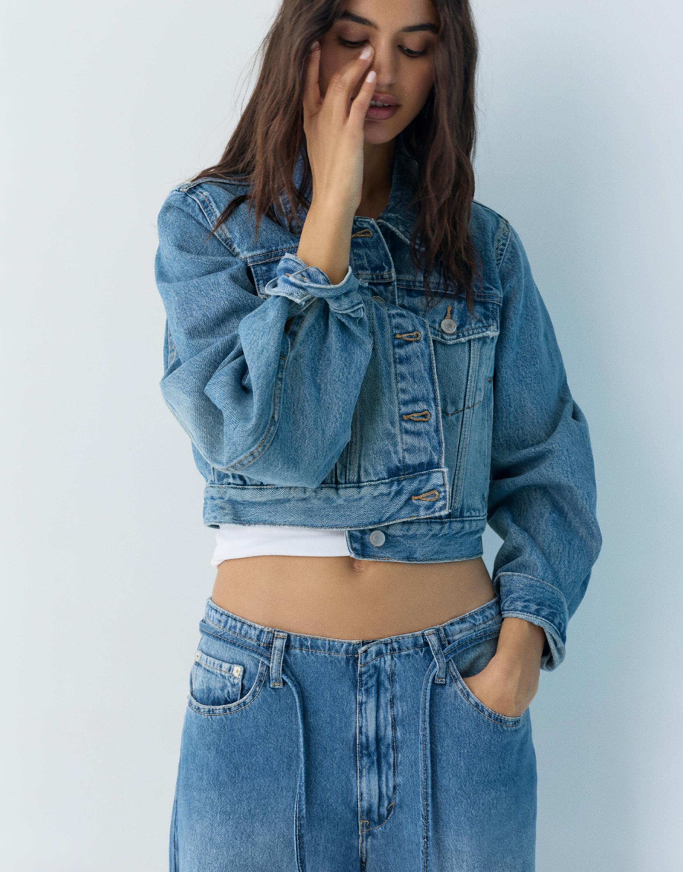 Baggy jeans with drawstring — Medium blue