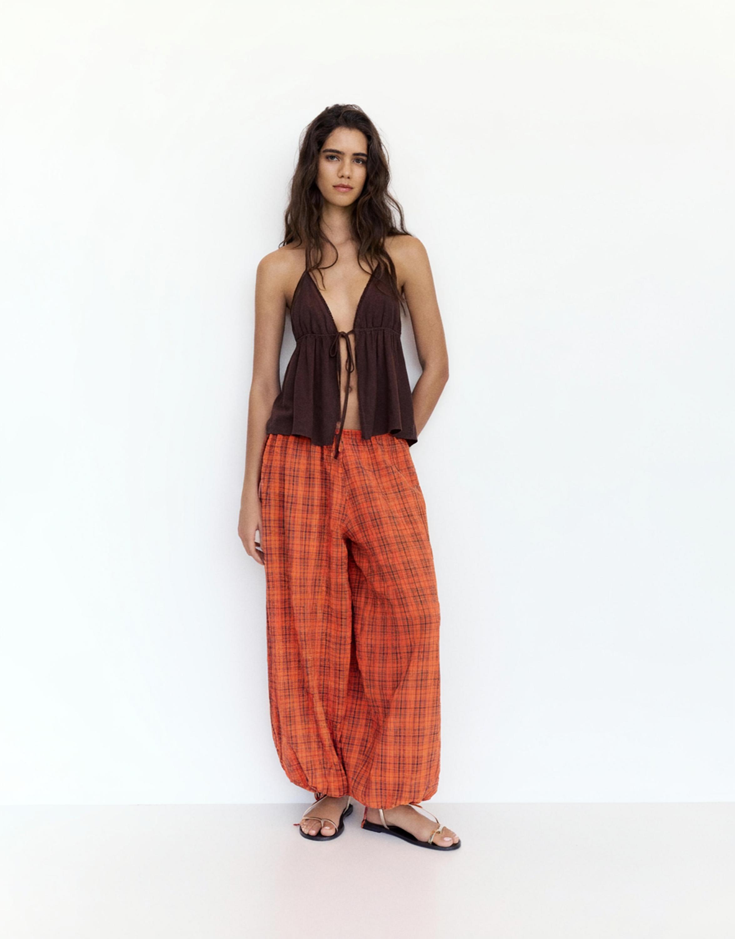 Check sarouel trousers — Red
