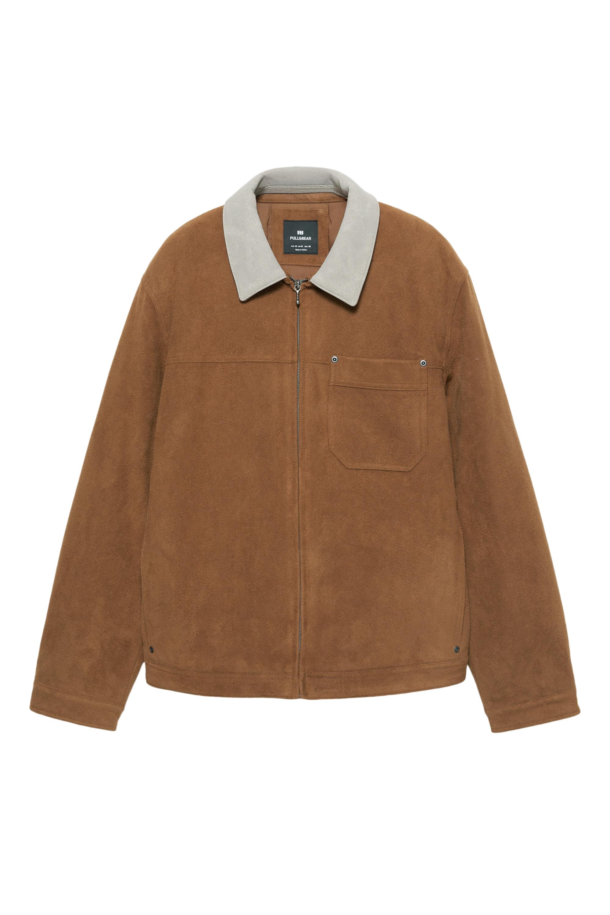 Kontrast yakalı suni süet ceket - Görsel 5