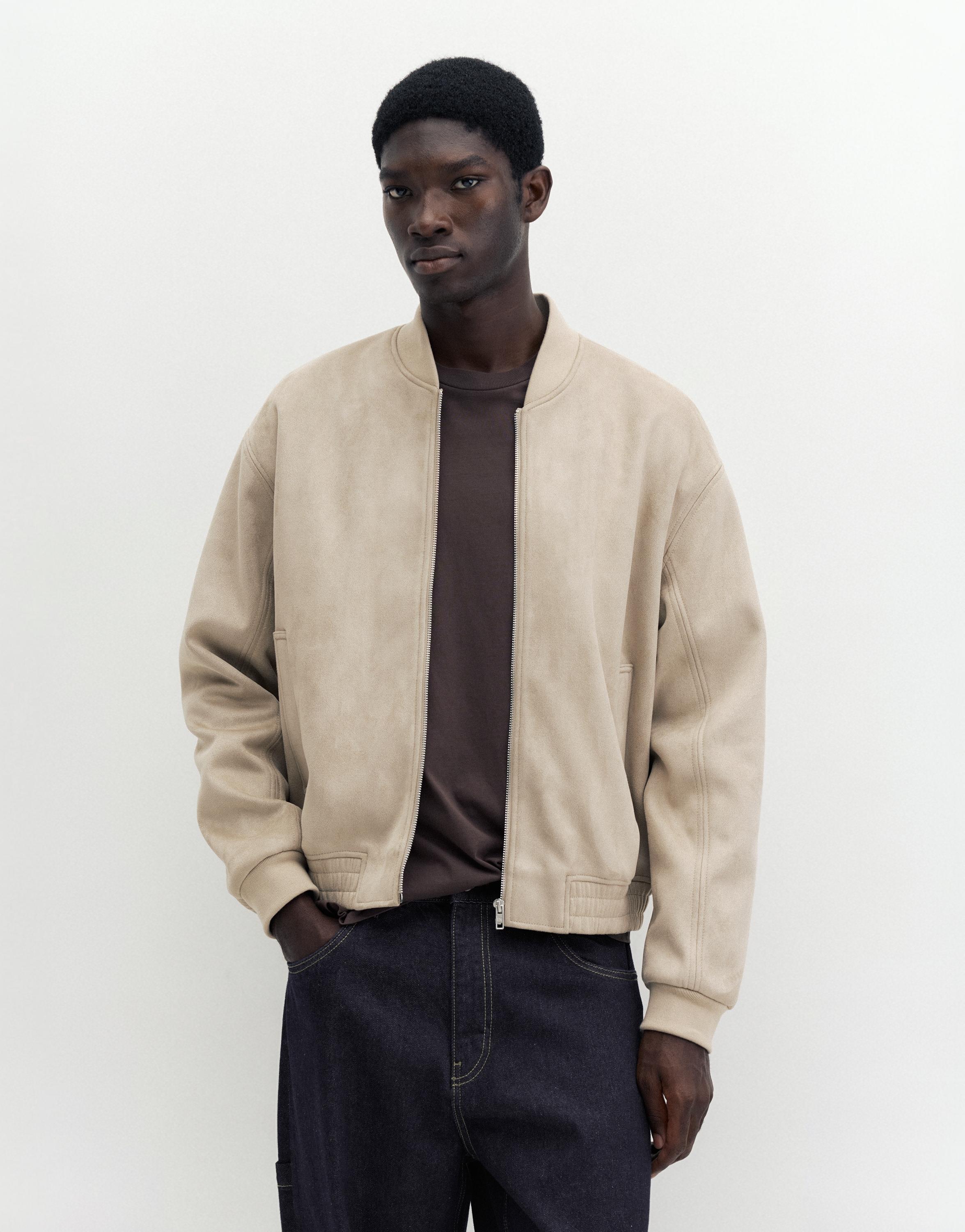 Faux suede bomber jacket — Sand