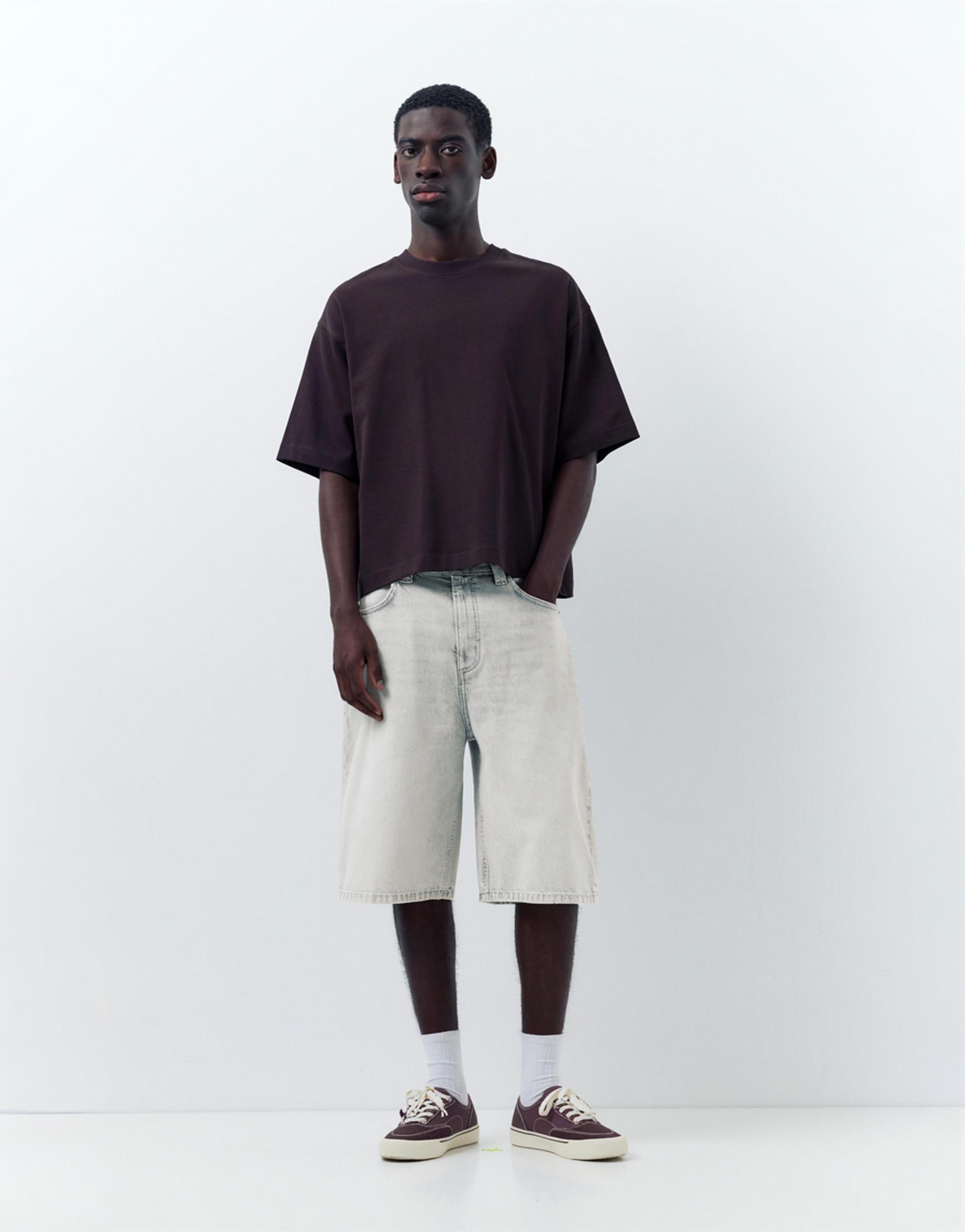 Skater denim Bermuda shorts — Pale grey