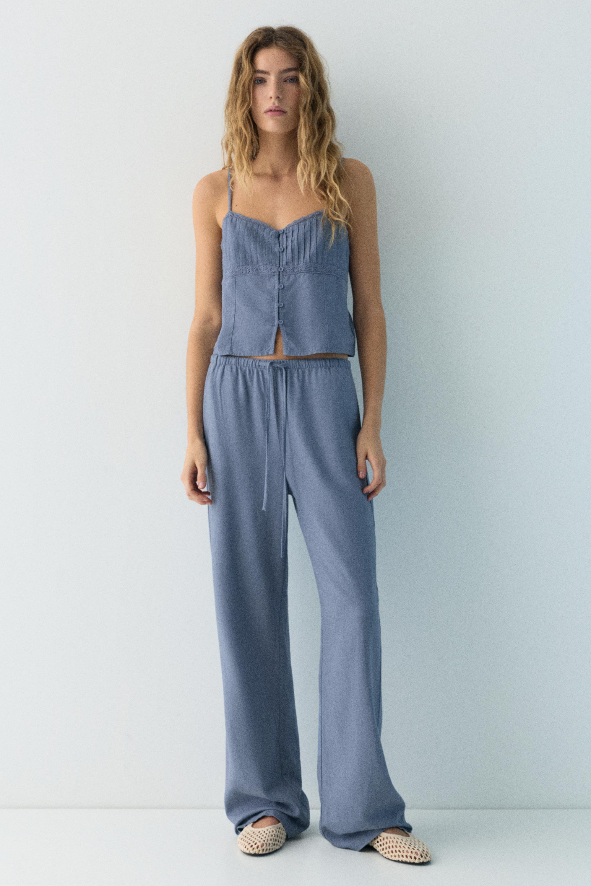 Linen blend camisole top — Blue