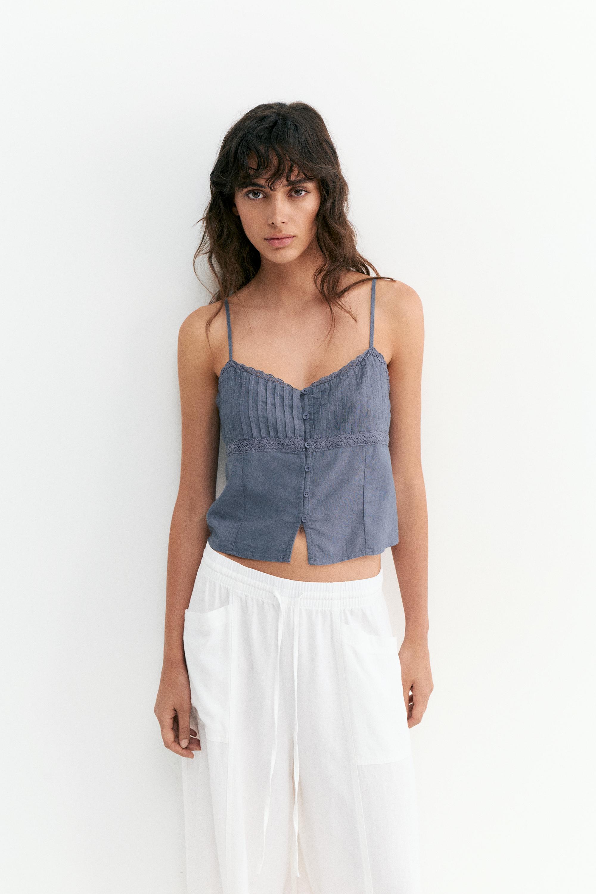 Linen blend camisole top — Blue
