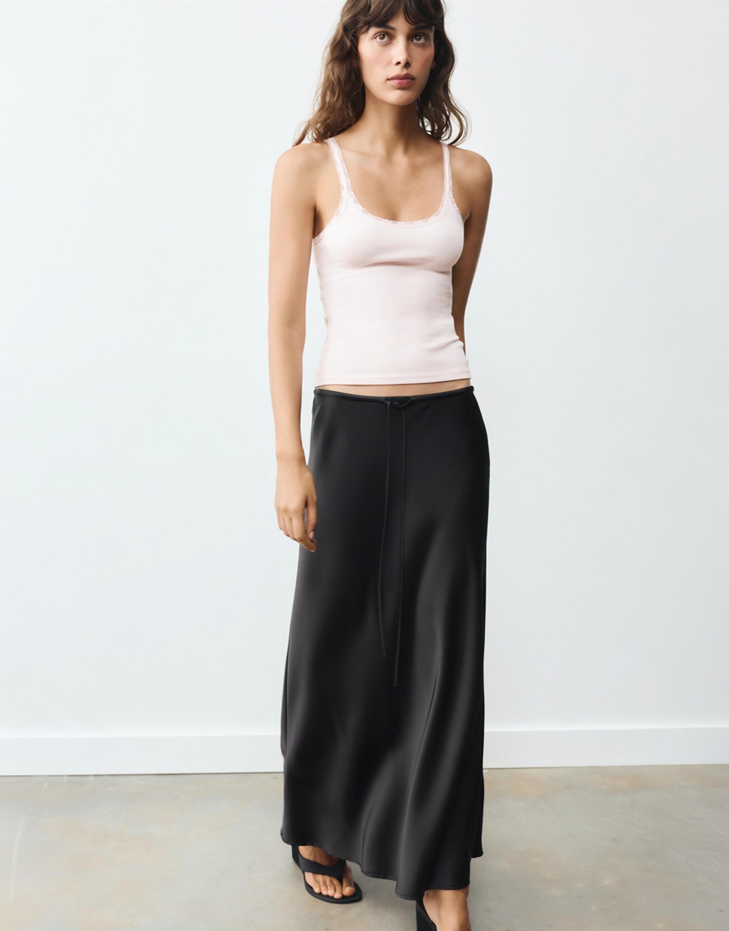Lace-trim tank top — Pastel pink