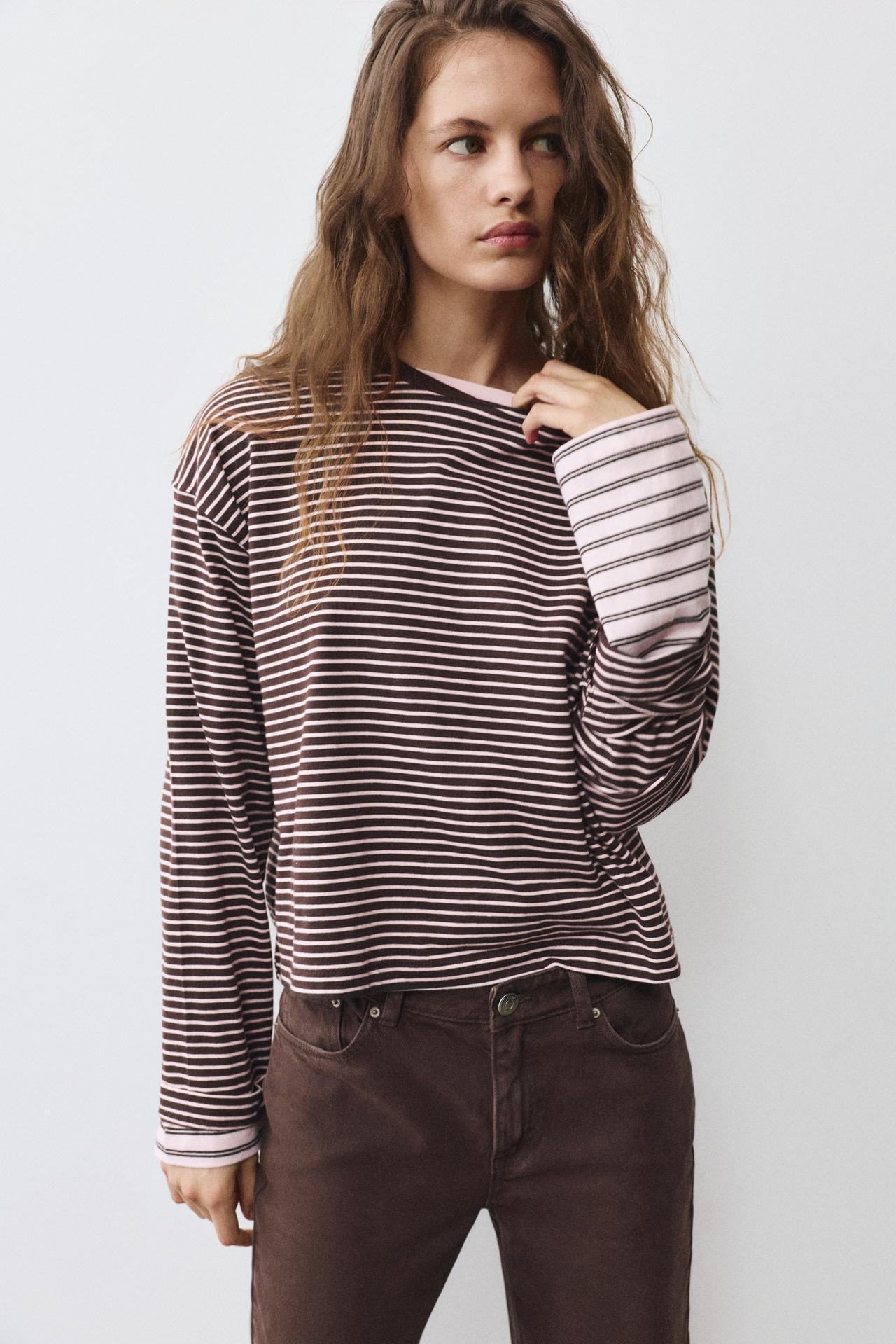 Boxy-fit long sleeve T-shirt — Pink