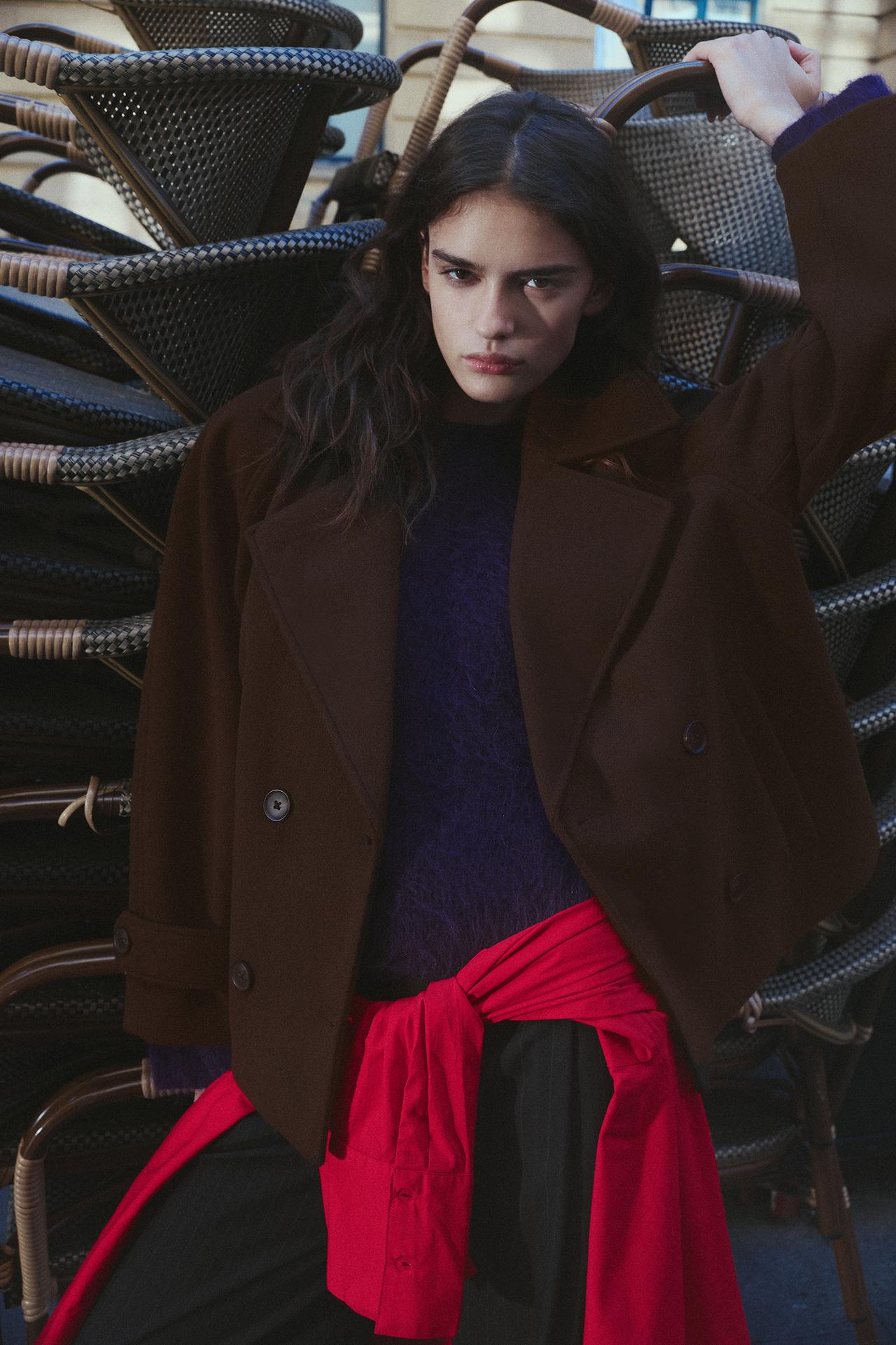 Short felt texture coat — Chocolate