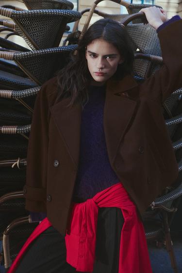 Short felt texture coat — Chocolate 3