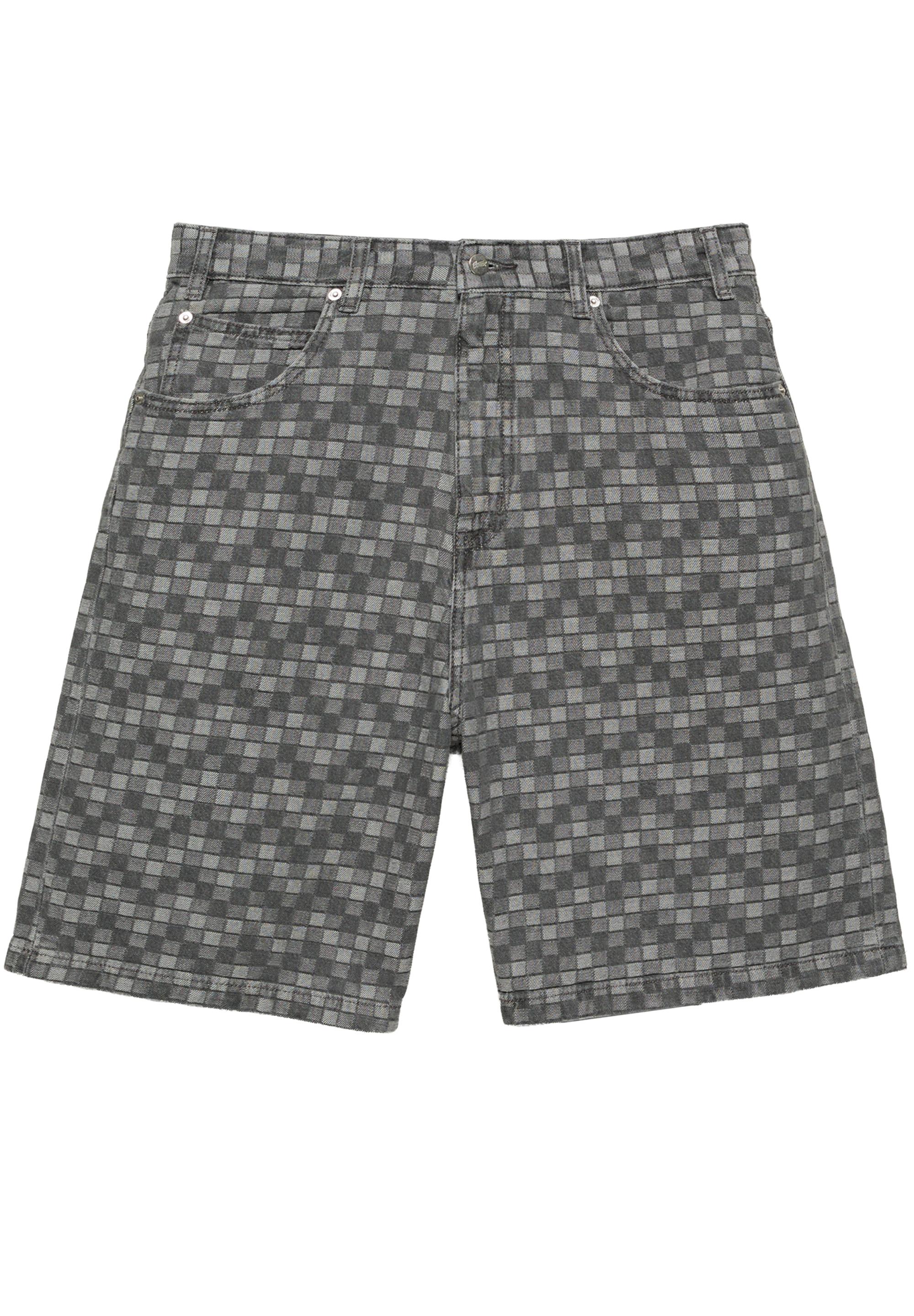 Checked denim Bermuda shorts — Faded black