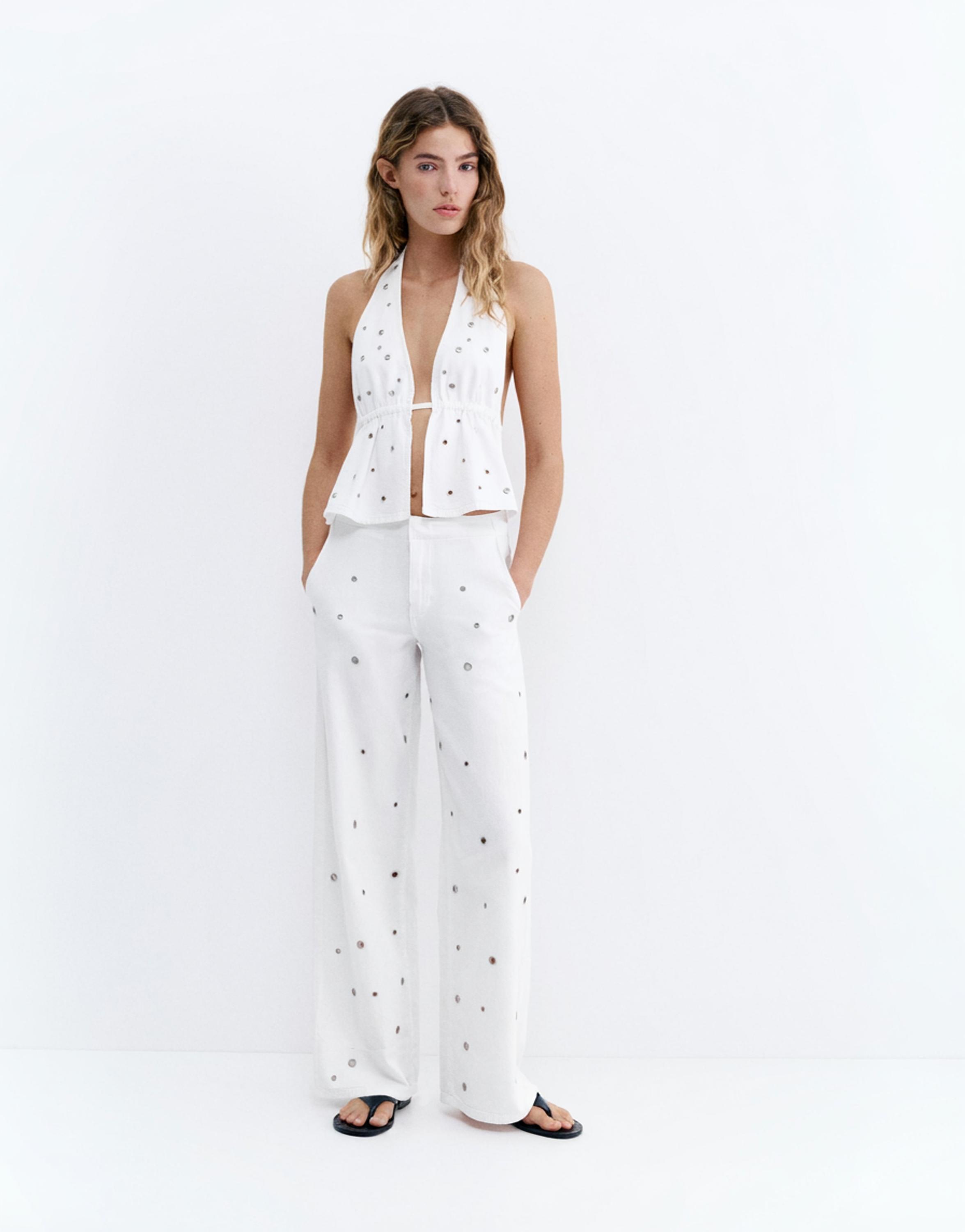 Eyelet halter top — White