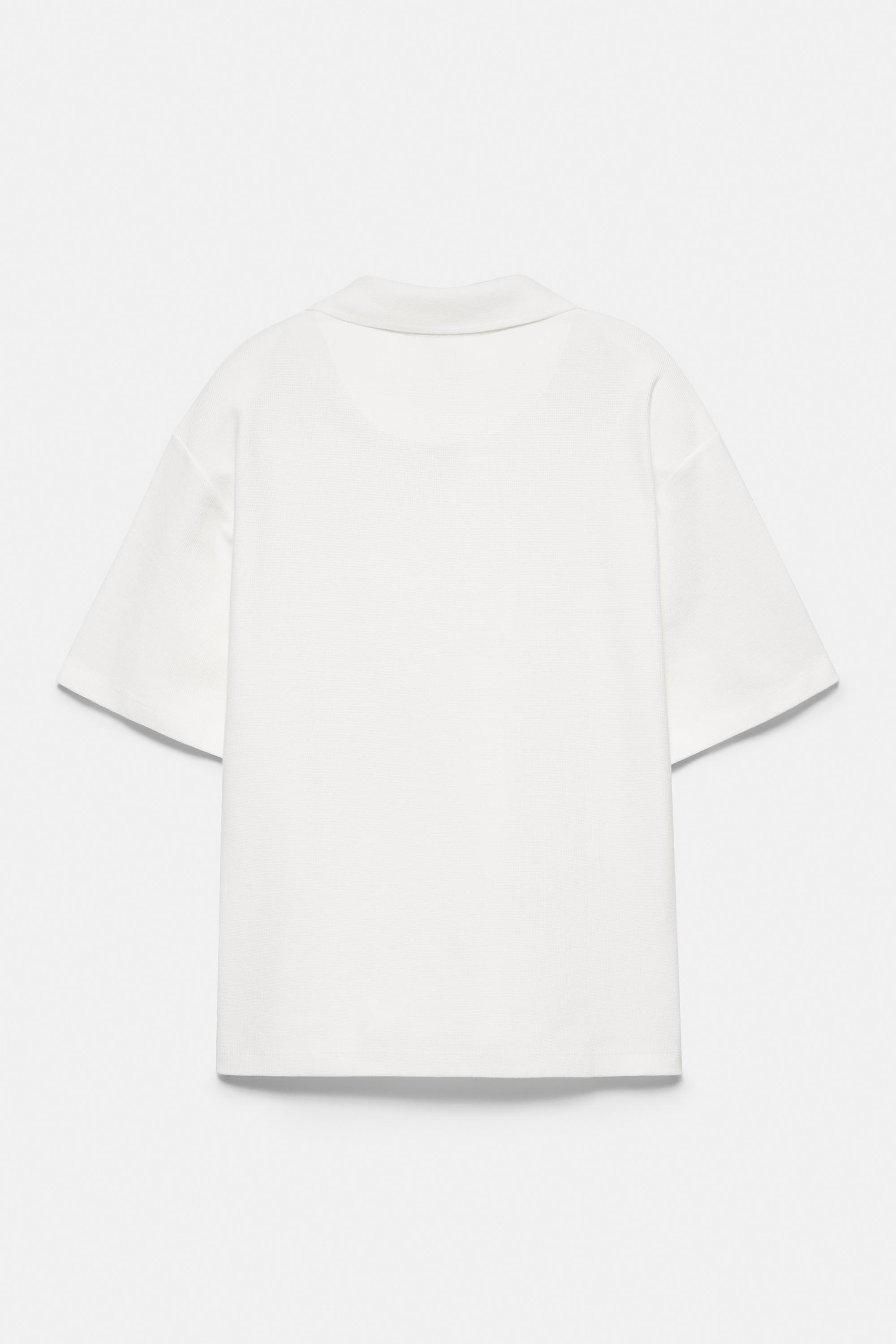 Short sleeve waffle-knit polo shirt — Off white (alternate view)