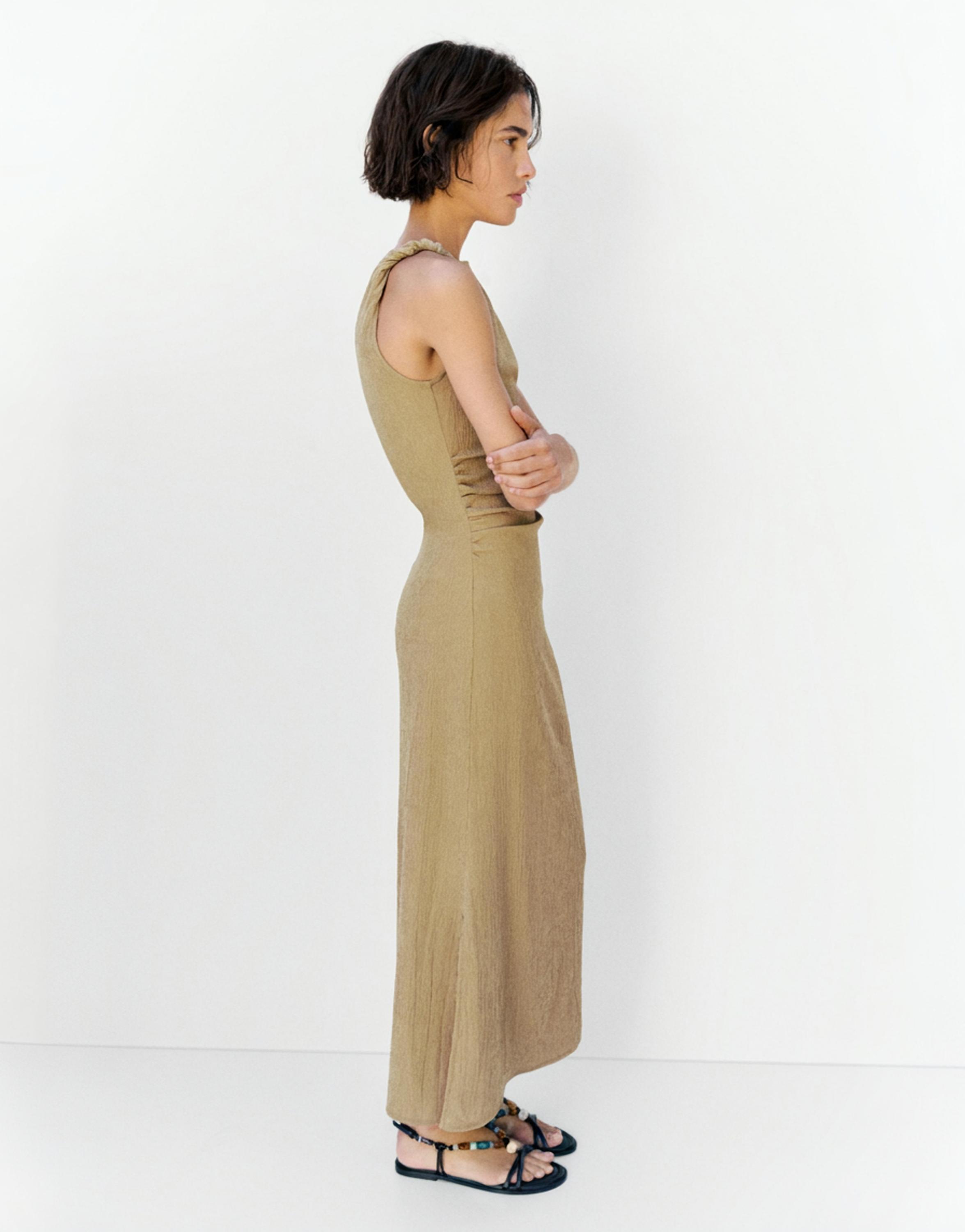 Gathered knot midi dress — Khaki