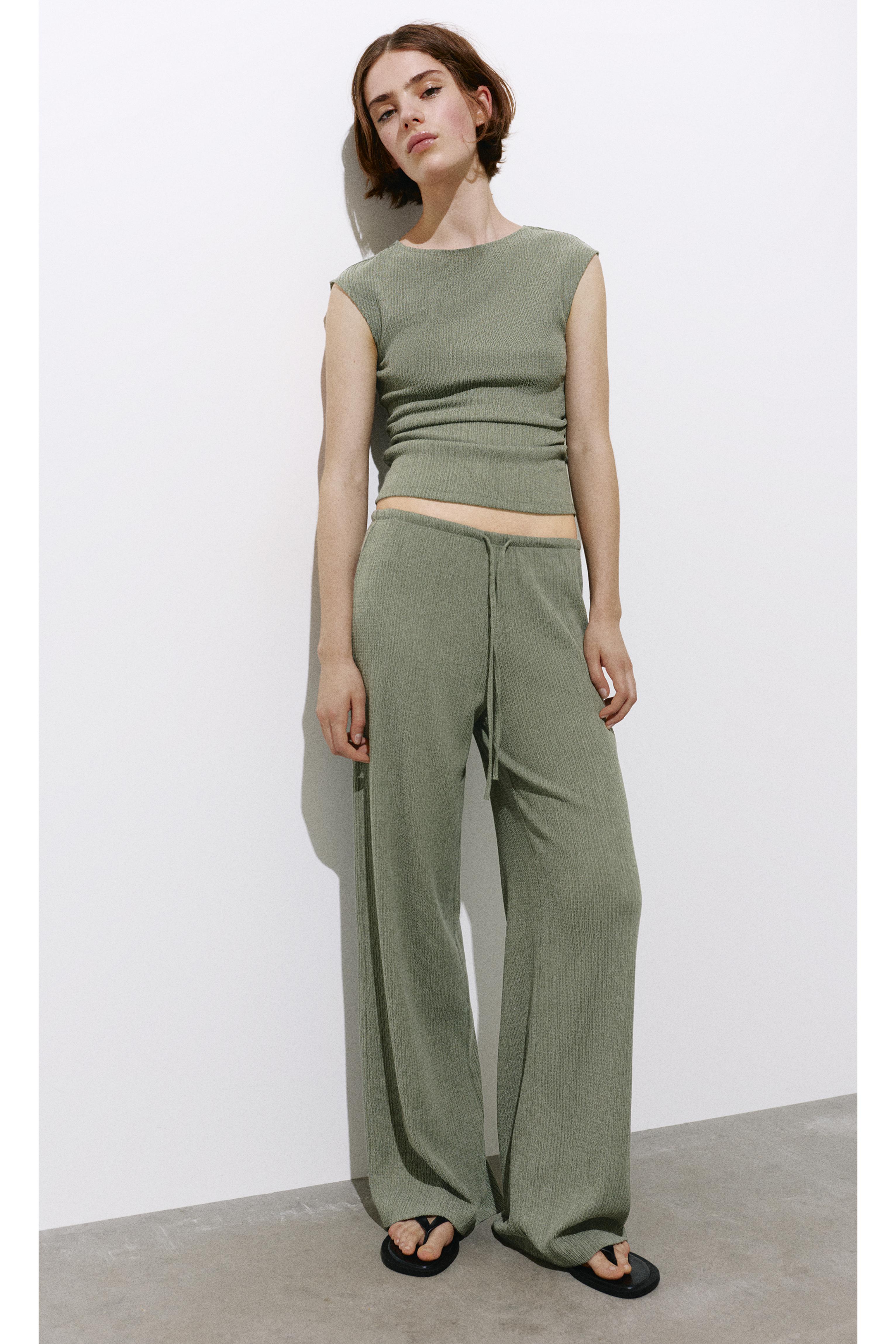 Wide-leg crepe trousers — Khaki
