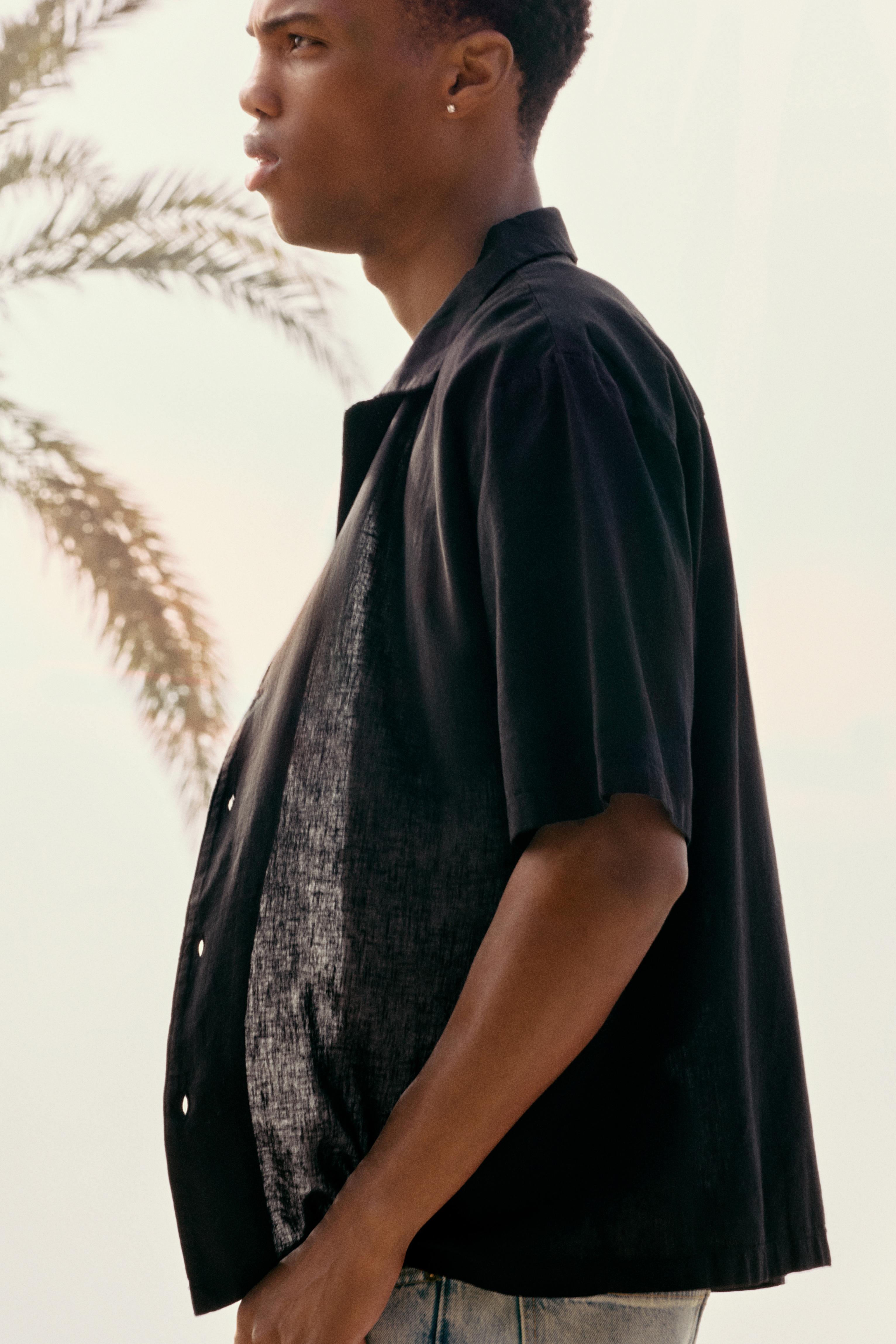 Short sleeve linen blend shirt — Black