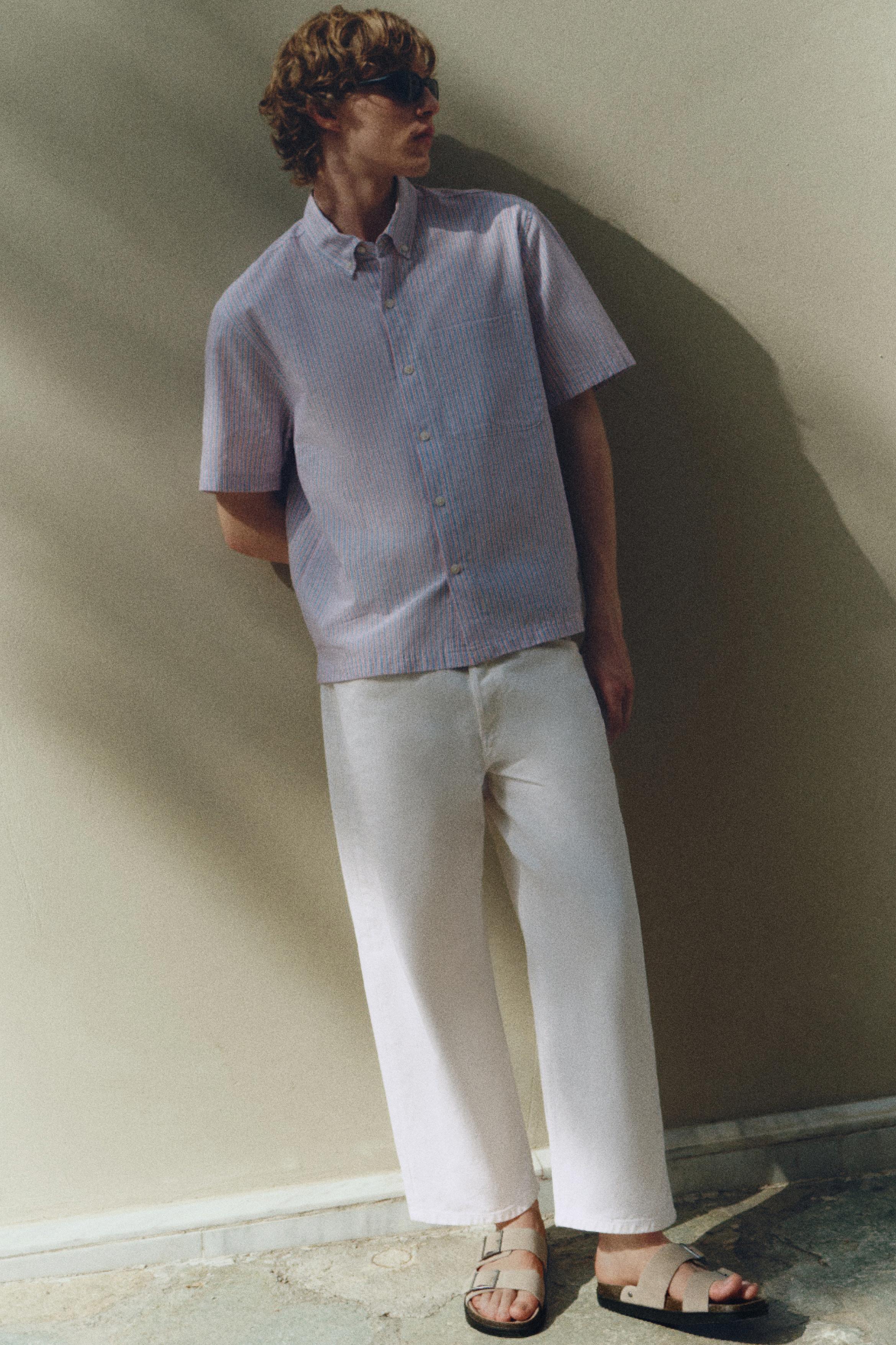 Striped short sleeve shirt — Pale ecru