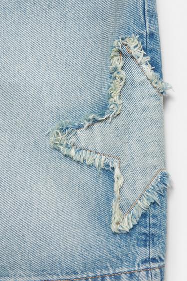 Relaxed fit denim Bermuda shorts with stars — Medium blue 8