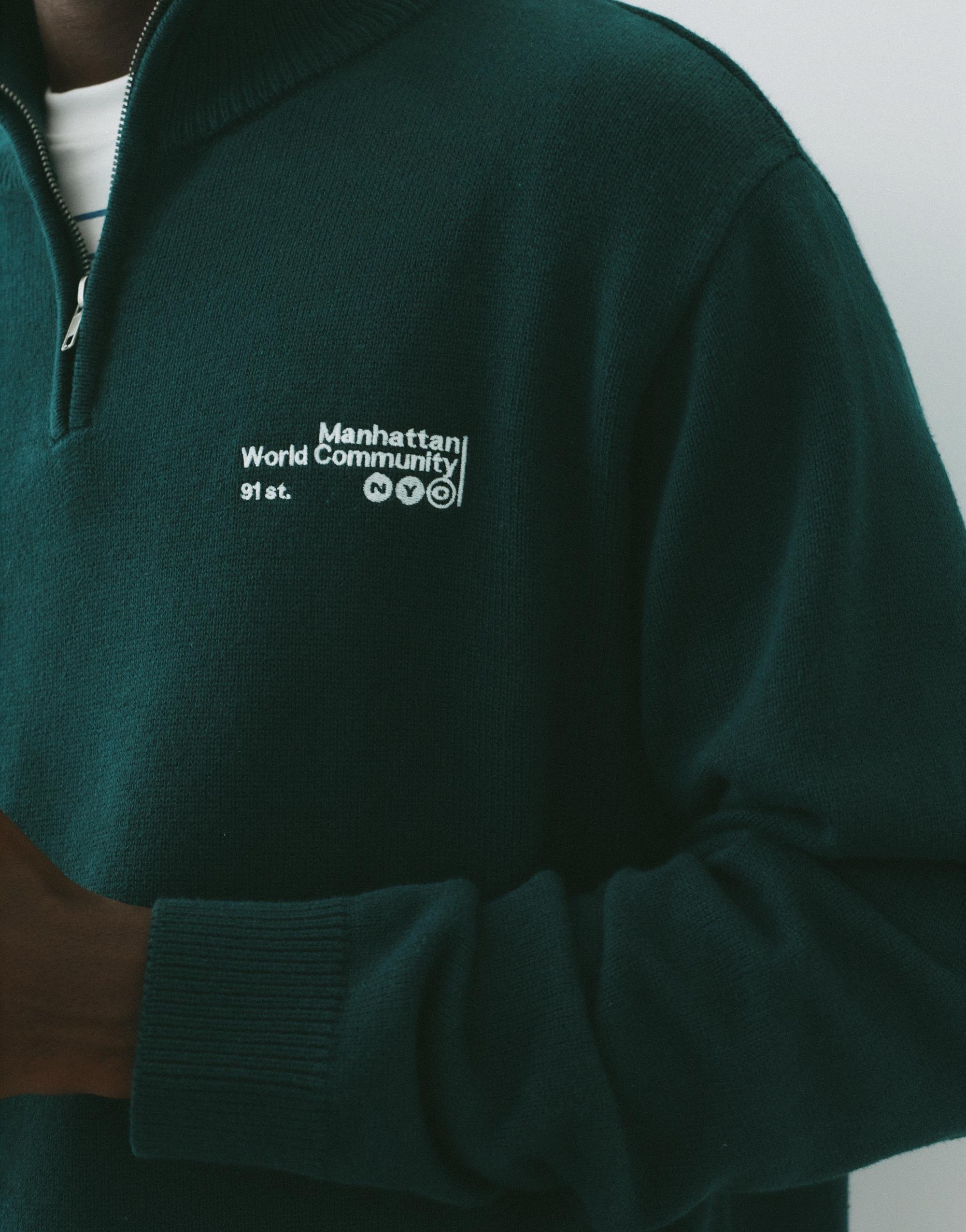 Embroidered quarter-zip sweatshirt — Dark green